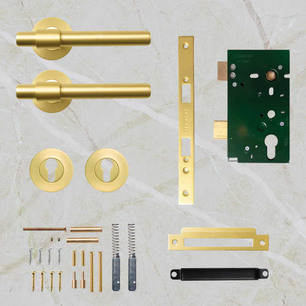 Momo Handles Belgravia Plain Solid Brass Lever Entrance Set Brushed Satin Brass - Image 2