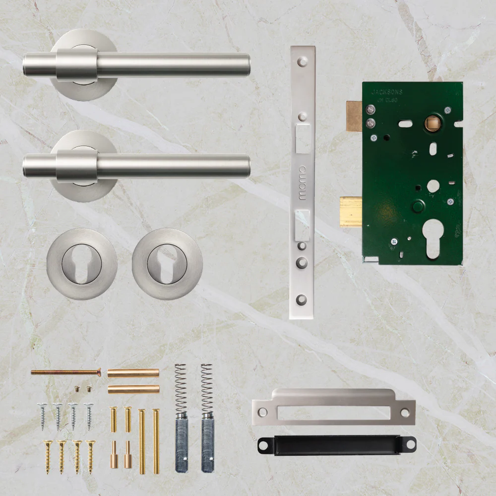 Momo Handles Belgravia Plain Solid Brass Lever Entrance Set Dull Brushed Nickel - Image 2