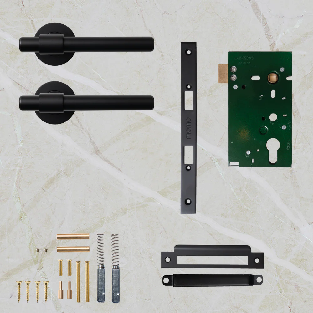Momo Handles Belgravia Plain Solid Brass Mortice Lock Passage Lever Set Matte Black - Image 2