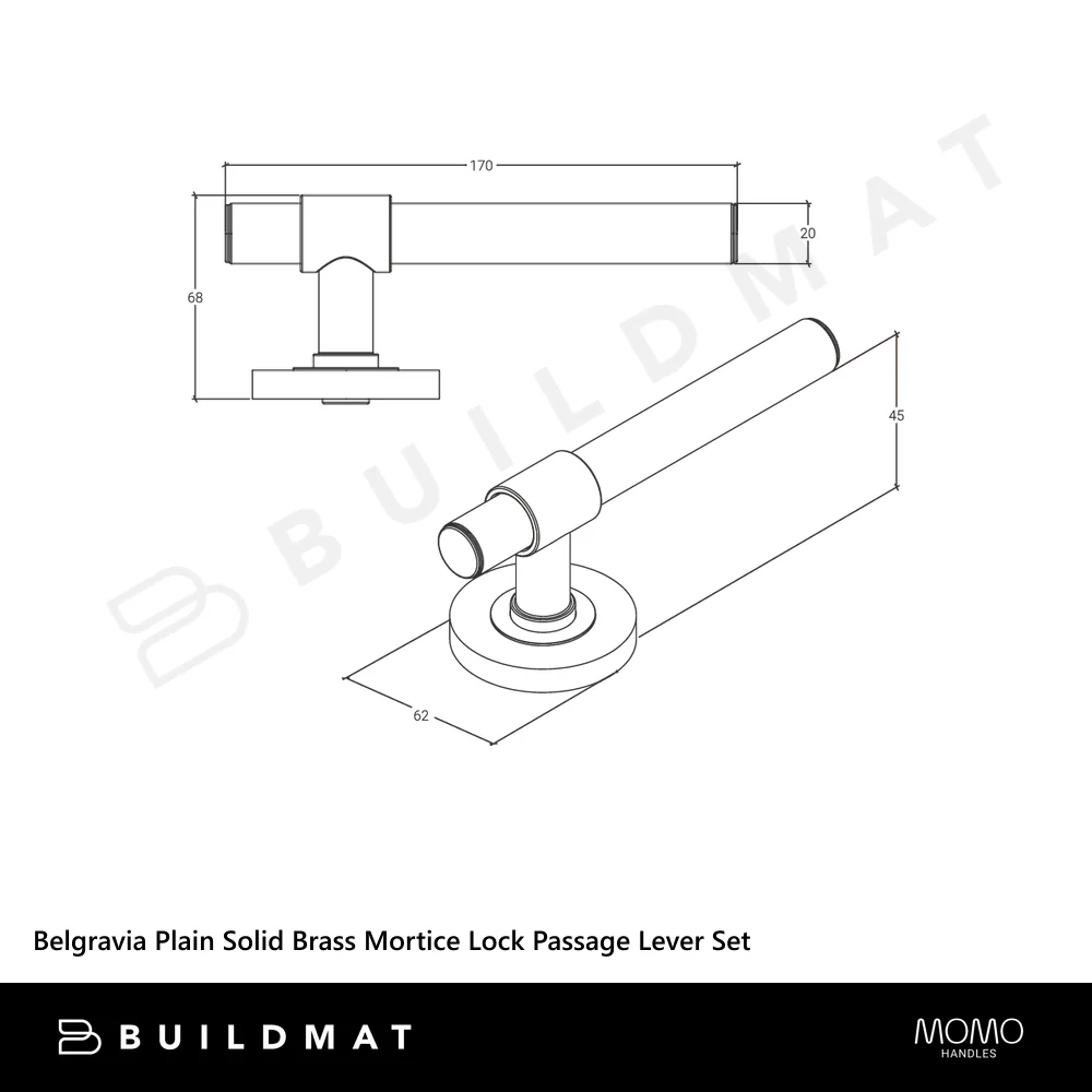 Momo Handles Belgravia Plain Solid Brass Mortice Lock Passage Lever Set Matte Black - Image 4