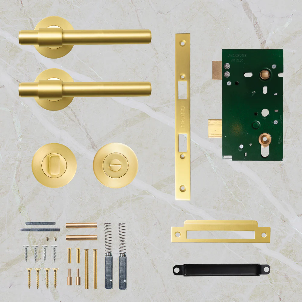 Momo Handles Belgravia Plain Solid Brass Mortice Lock Privacy Lever Set Brushed Satin Brass - Image 2