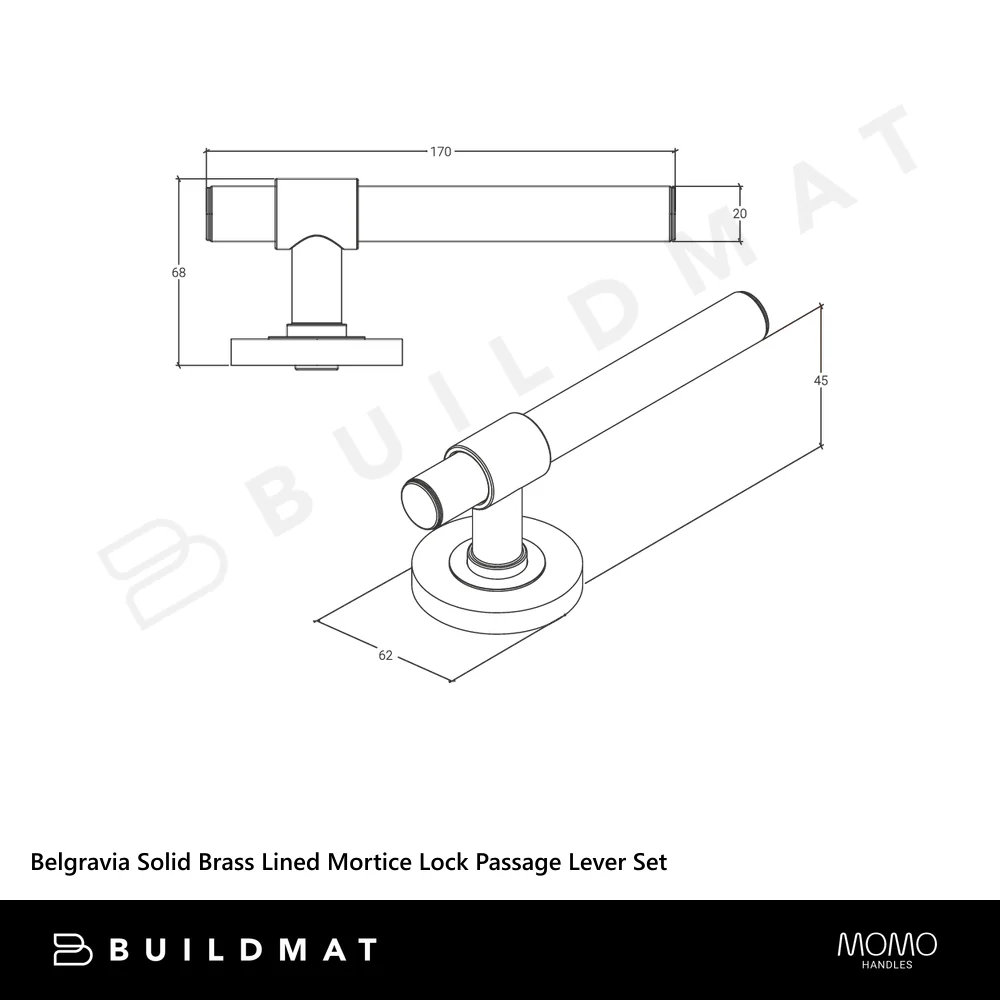 Momo Handles Belgravia Solid Brass Lined Mortice Lock Passage Lever Set Dark Brushed Brass - Image 4