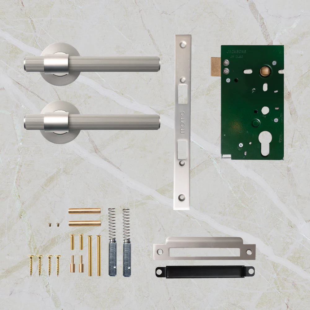 Momo Handles Belgravia Solid Brass Lined Mortice Lock Passage Lever Set Dull Brushed Nickel - Image 2