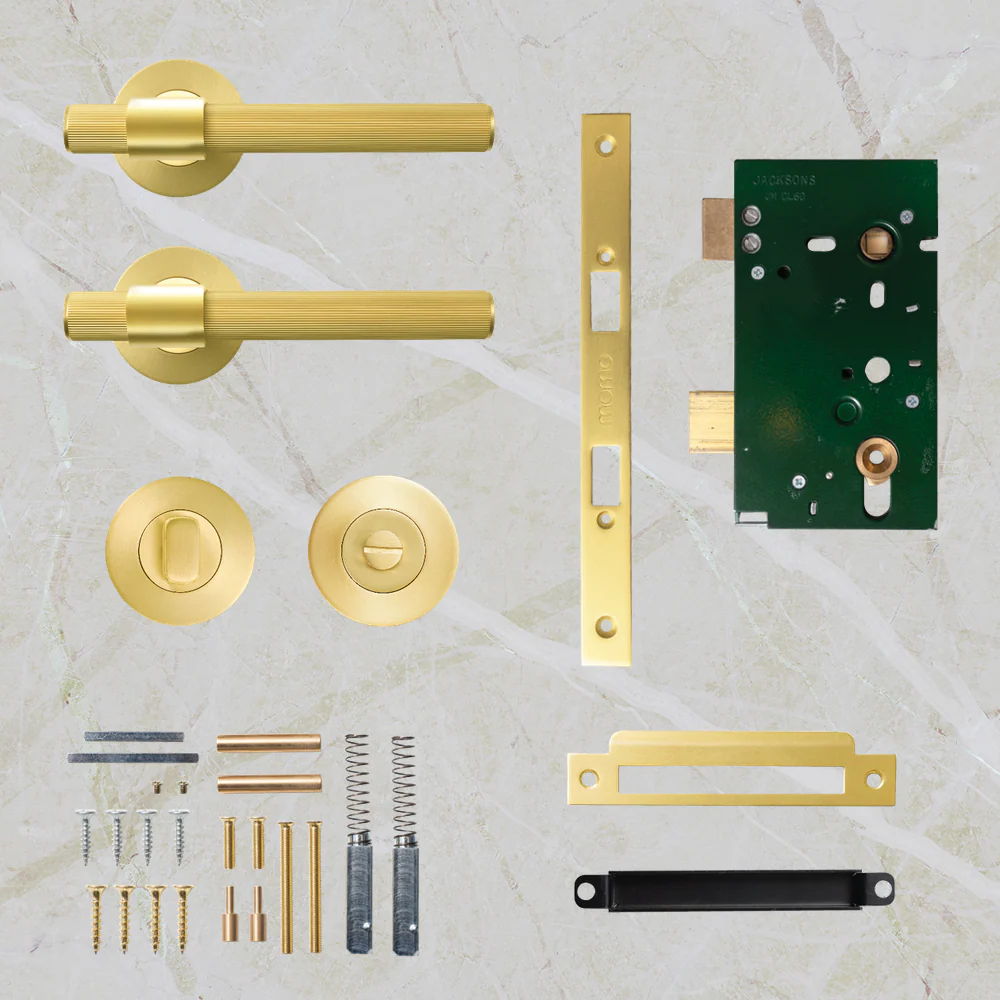 Momo Handles Belgravia Solid Brass Lined Mortice Lock Privacy Lever Set Brushed Satin Brass - Image 2