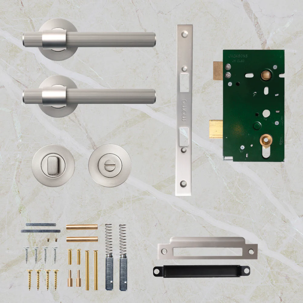 Momo Handles Belgravia Solid Brass Lined Mortice Lock Privacy Lever Set Dull Brushed Nickel - Image 2