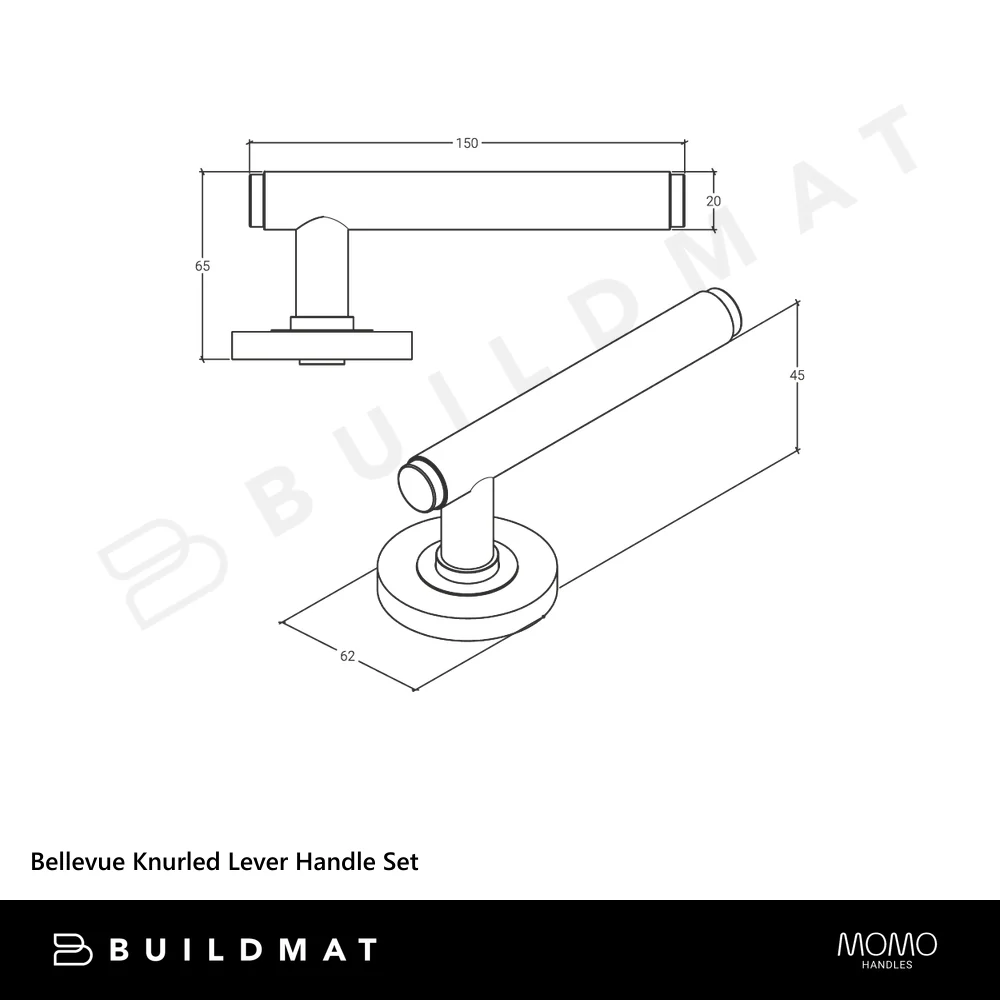 Momo Handles Bellevue Knurled Lever Handle Set Dull Brushed Nickel - Image 4