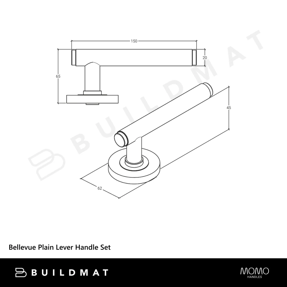 Momo Handles Bellevue Plain Lever Handle Set Brushed Satin Brass - Image 4