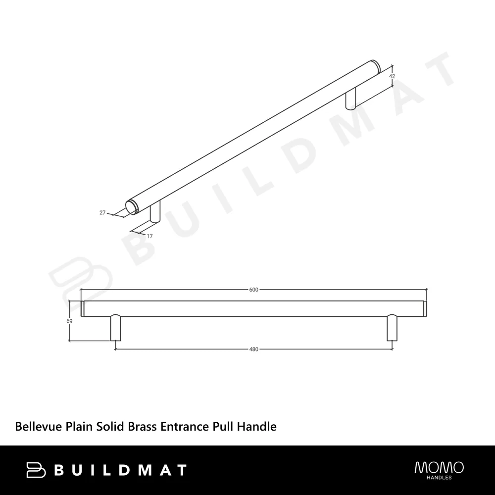 Momo Handles Bellevue Plain Solid Brass Entrance Pull Handle Dark Brushed Brass - Image 4