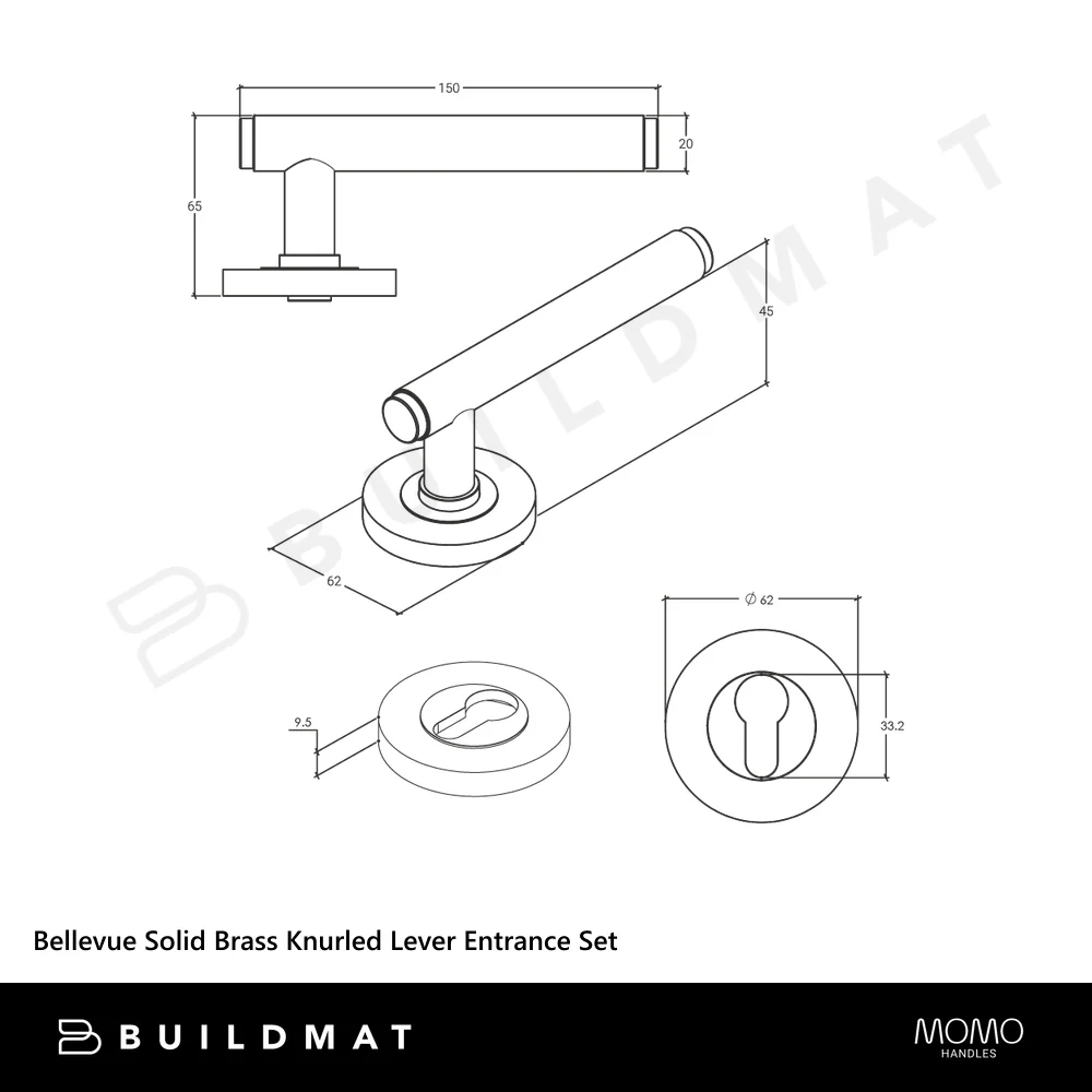 Momo Handles Bellevue Solid Brass Knurled Lever Entrance Set Matte Black - Image 4