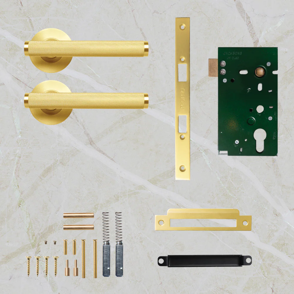 Momo Handles Bellevue Solid Brass Knurled Mortice Lock Passage Lever Set Brushed Satin Brass - Image 2
