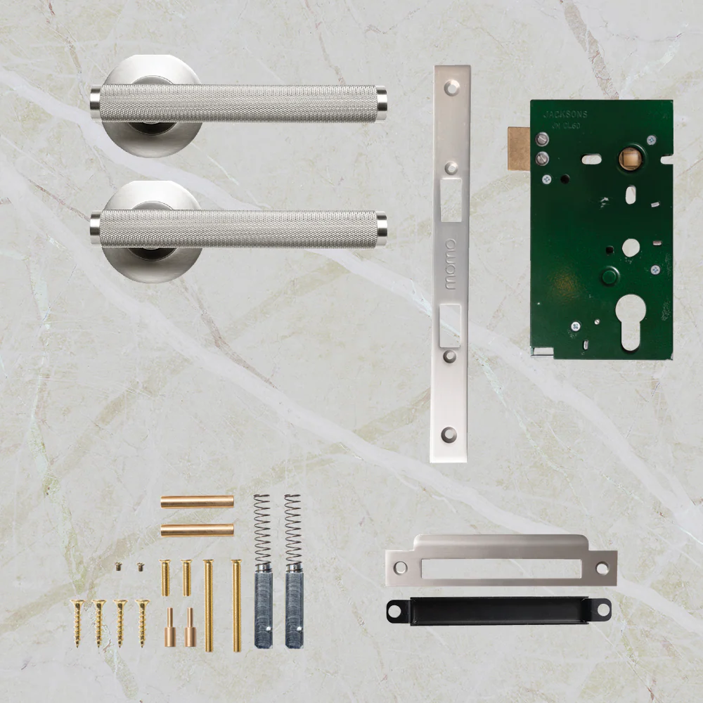 Momo Handles Bellevue Solid Brass Knurled Mortice Lock Passage Lever Set Dull Brushed Nickel - Image 2