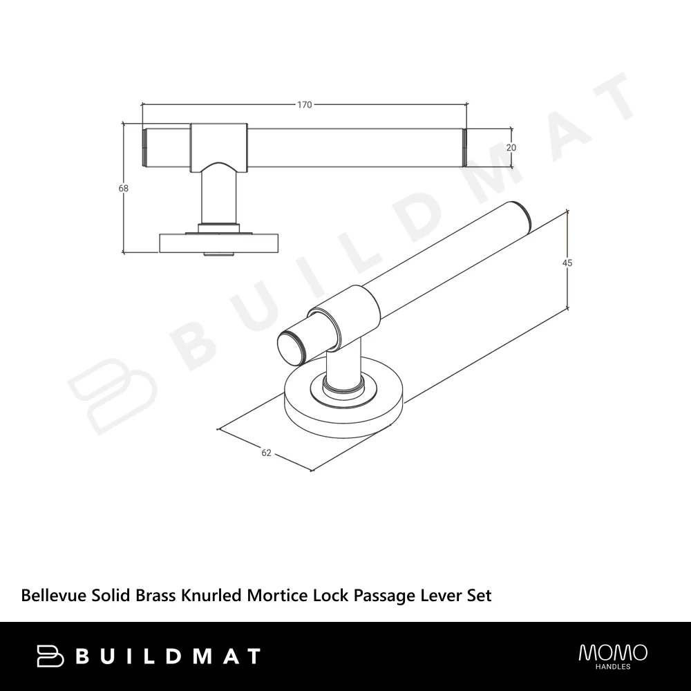 Momo Handles Bellevue Solid Brass Knurled Mortice Lock Passage Lever Set Matte Black - Image 4