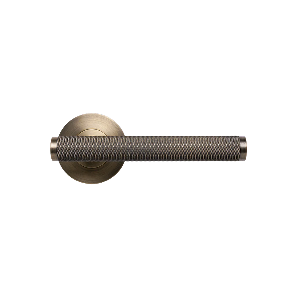 Momo Handles Bellevue Solid Brass Knurled Mortice Lock Privacy Lever Set Dark Brushed Brass