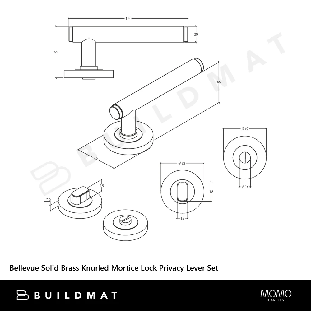 Momo Handles Bellevue Solid Brass Knurled Mortice Lock Privacy Lever Set Dark Brushed Brass - Image 4