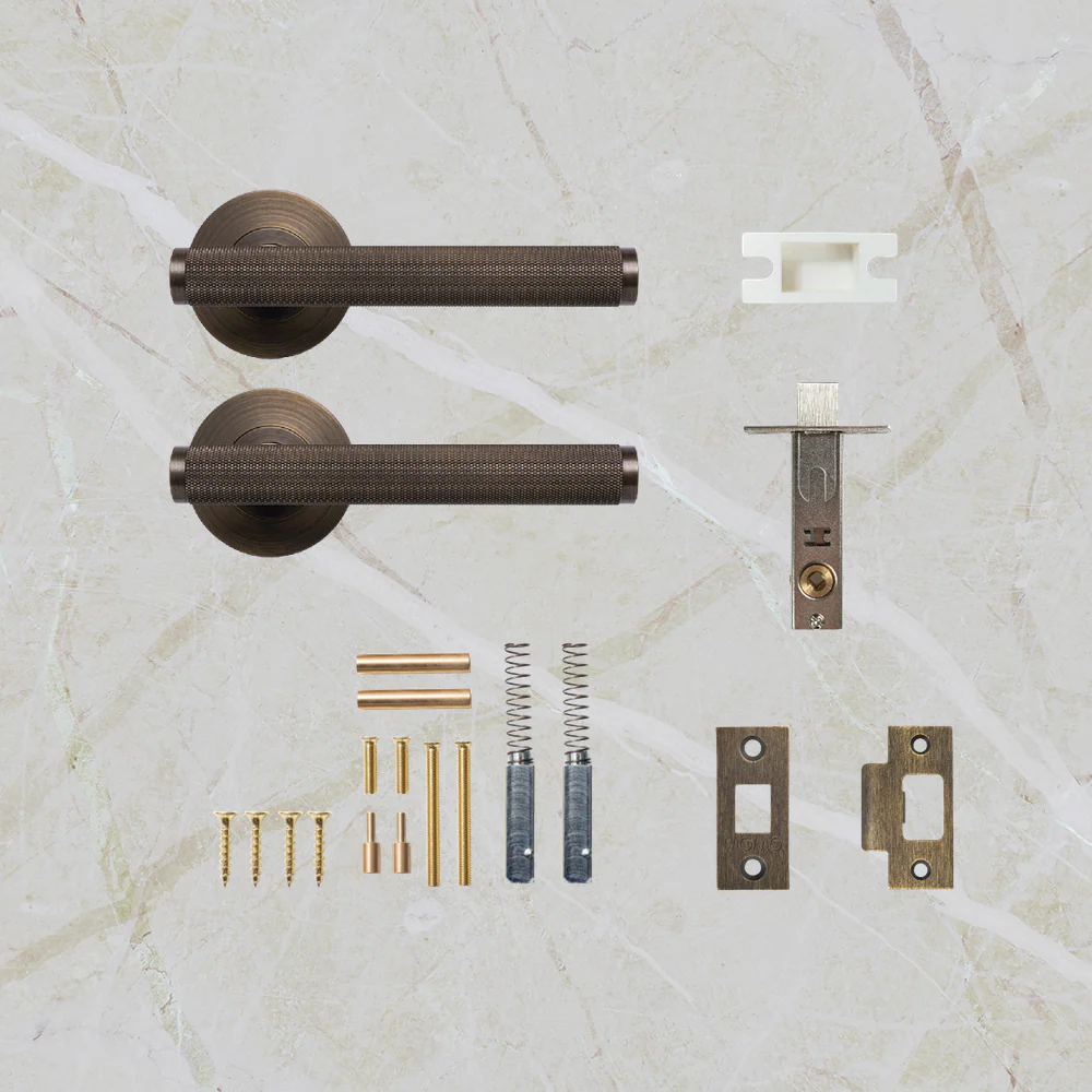 Momo Handles Bellevue Solid Brass Knurled Tubular Latch Passage Lever Set Bronze - Image 2