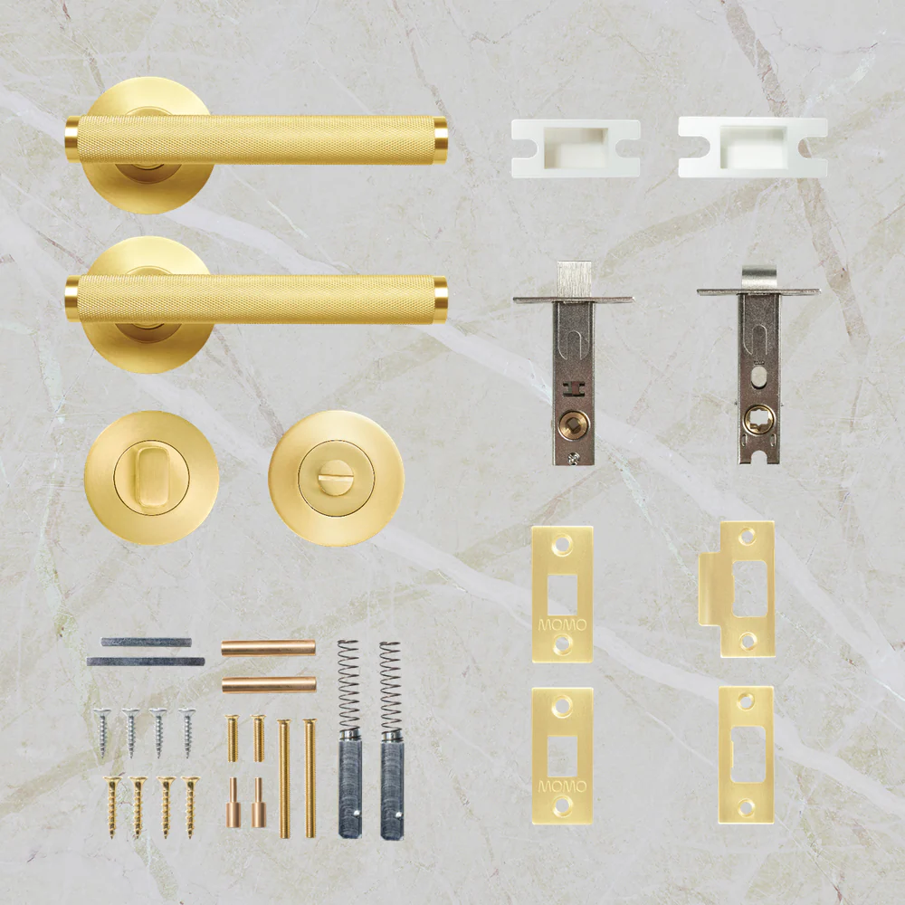 Momo Handles Bellevue Solid Brass Knurled Tubular Latch Privacy Lever Set Brushed Satin Brass - Image 2