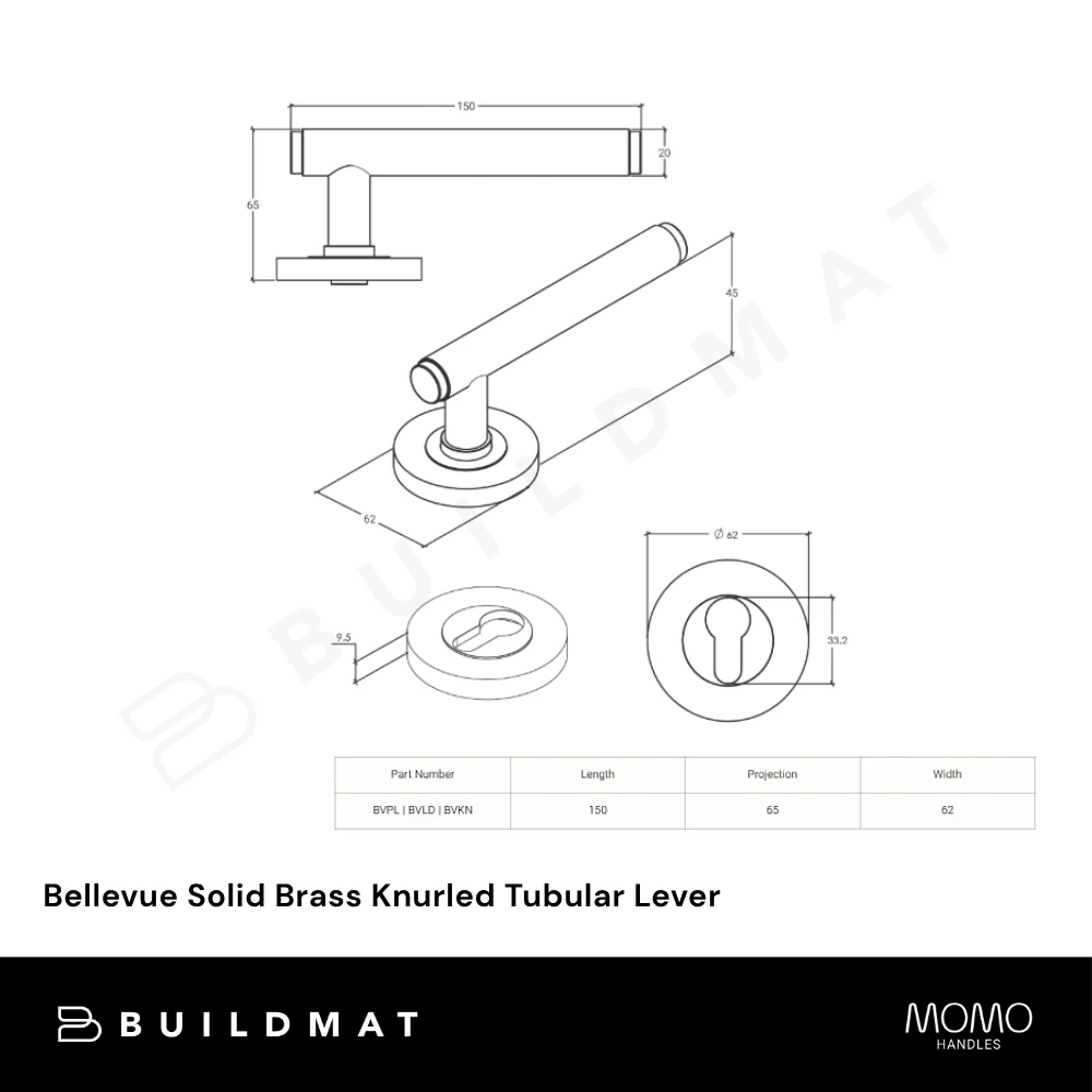 Momo Handles Bellevue Solid Brass Knurled Lever Entrance Set in Dark Brushed Brass - Image 4