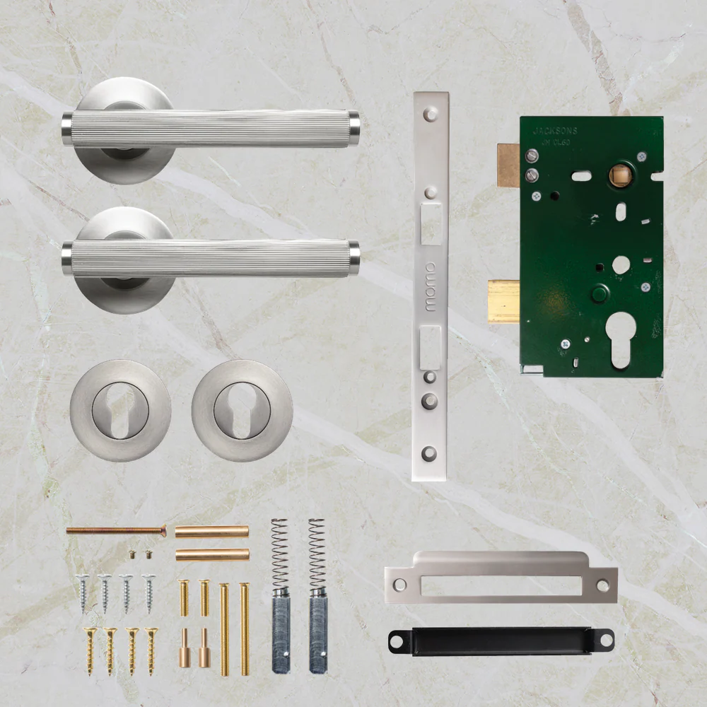 Momo Handles Bellevue Solid Brass Lined Lever Entrance Set Dull Brushed Nickel - Image 2
