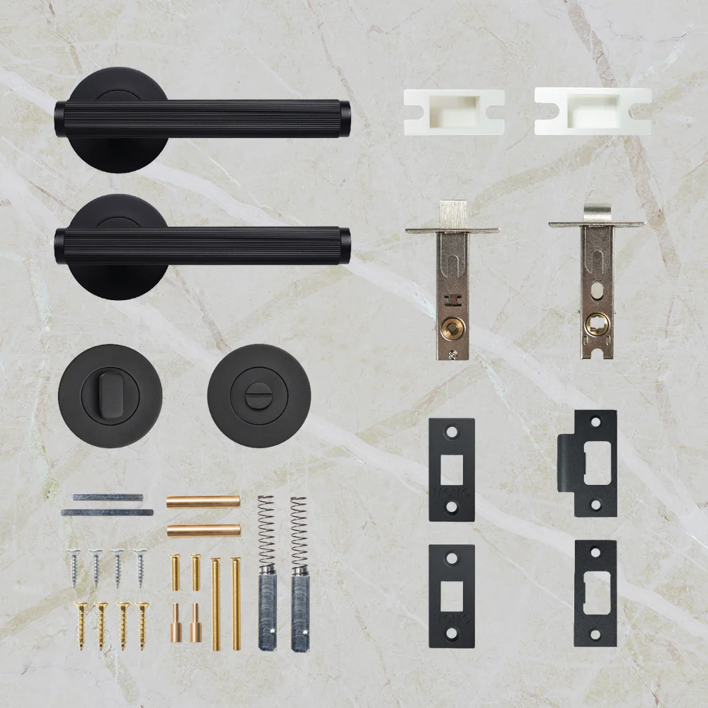 Momo Handles Bellevue Solid Brass Lined Tubular Latch Privacy Lever Set Matte Black - Image 2