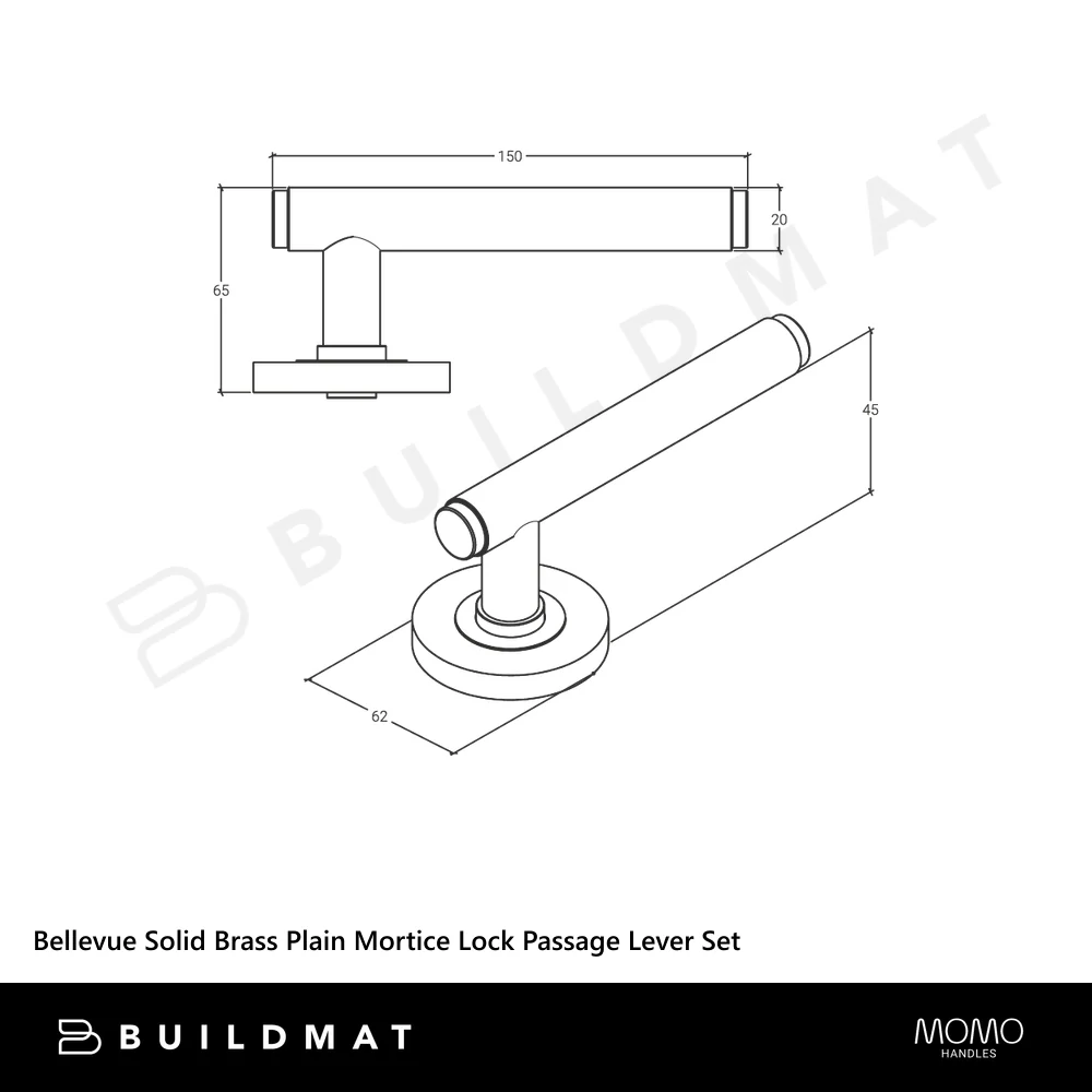 Momo Handles Bellevue Solid Brass Plain Mortice Lock Passage Lever Set Dark Brushed Brass - Image 4