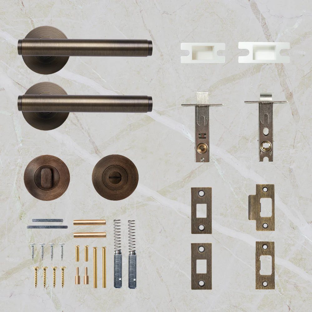 Momo Handles Bellevue Solid Brass Plain Tubular Latch Privacy Lever Set Bronze - Image 2