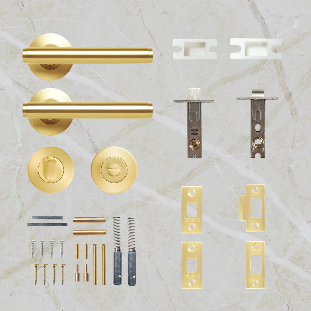 Momo Handles Bellevue Solid Brass Plain Tubular Latch Privacy Lever Set Brushed Satin Brass - Image 2