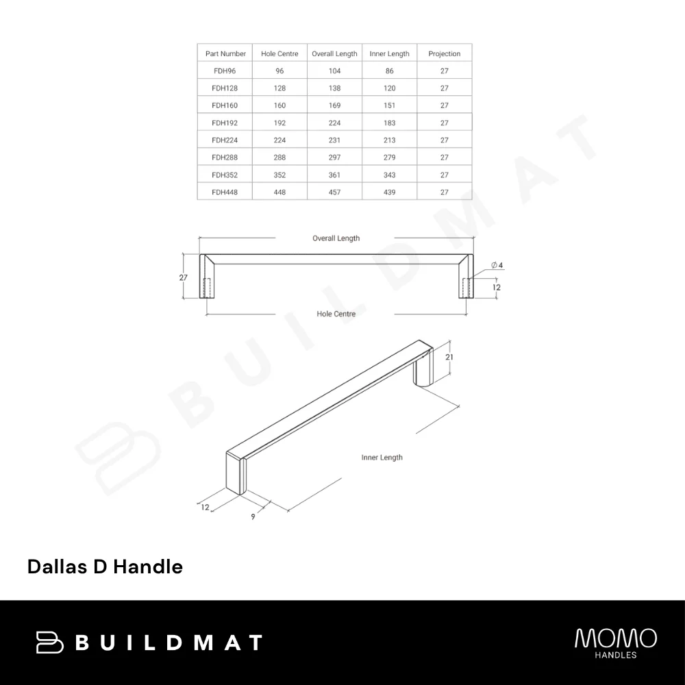 Momo Handles Dallas D Handle 288mm Dull Brushed Nickel - Image 5