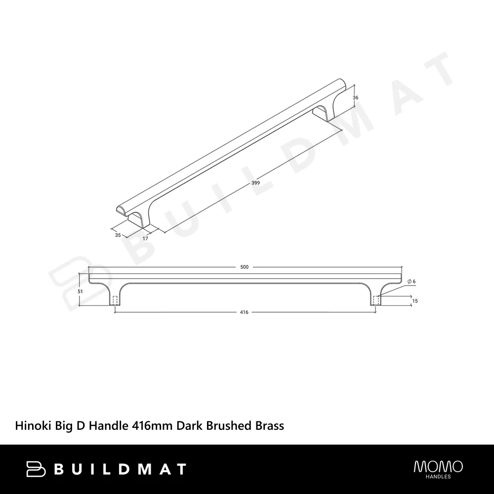 Momo Handles Hinoki Big D Handle 416mm Dark Brushed Brass - Image 4