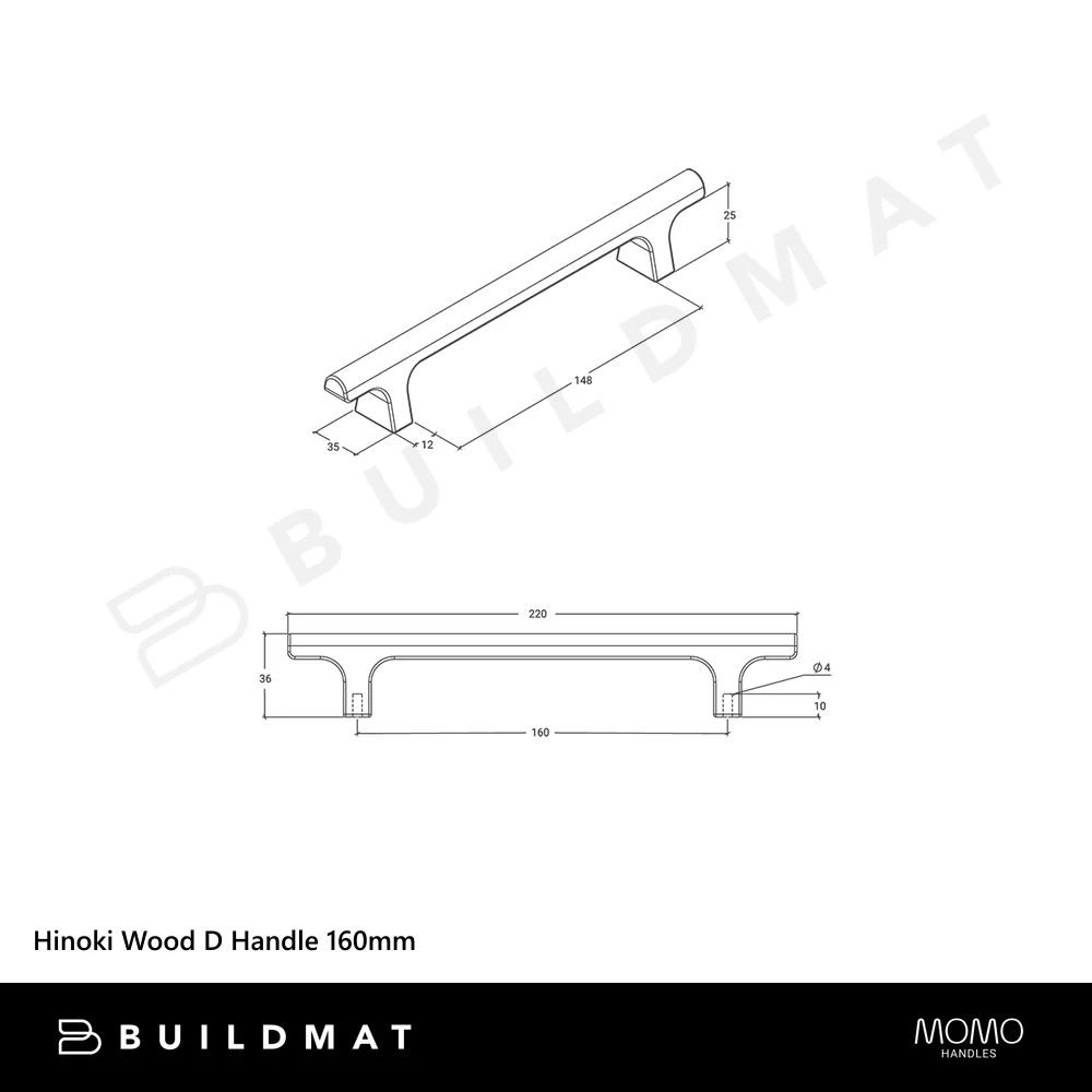 Momo Handles Hinoki Wood D Handle 160mm Oak - Image 5