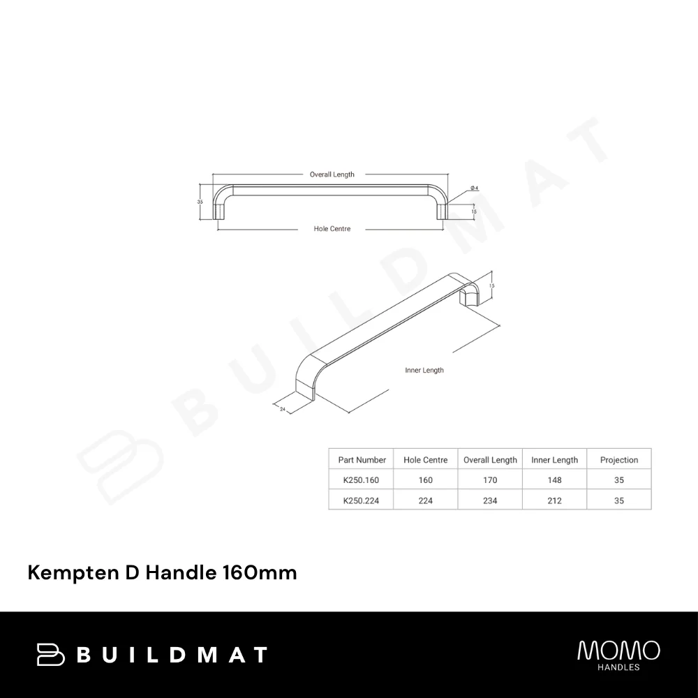 Momo Handles Kempten D Handle 160mm Brushed Nickel - Image 4