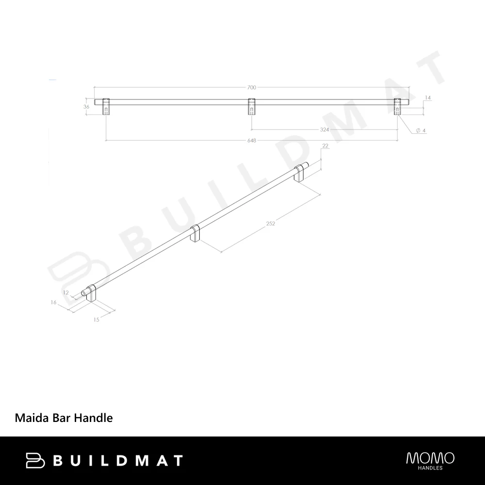 Momo Handles Maida Bar Handle 648mm Dull Brushed Nickel - Image 4