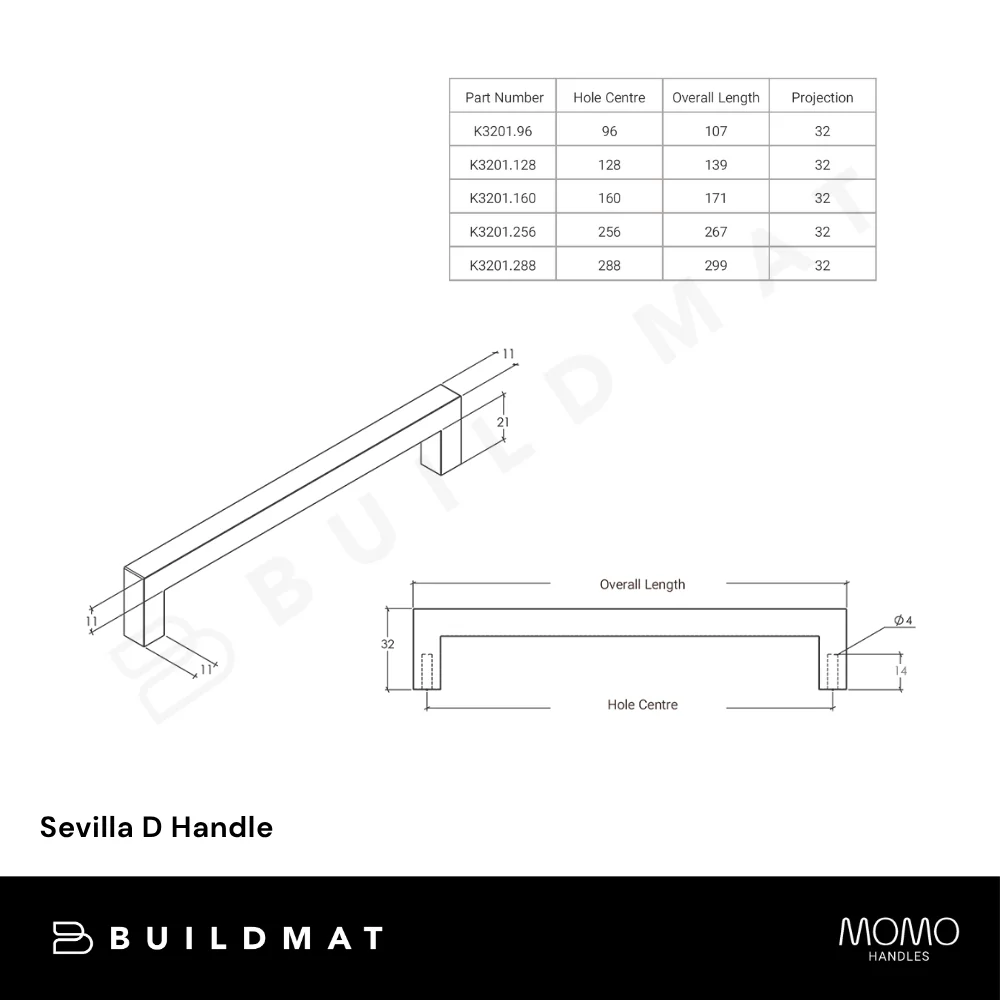 Momo Handles Sevilla D Handle 288mm Aluminium Brushed Nickel - Image 5