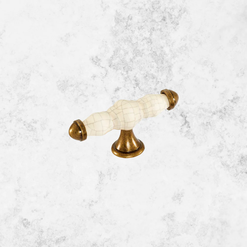 Momo Handles Trianon T Knob 90mm Cream Crackle & Antique Brass - Image 2