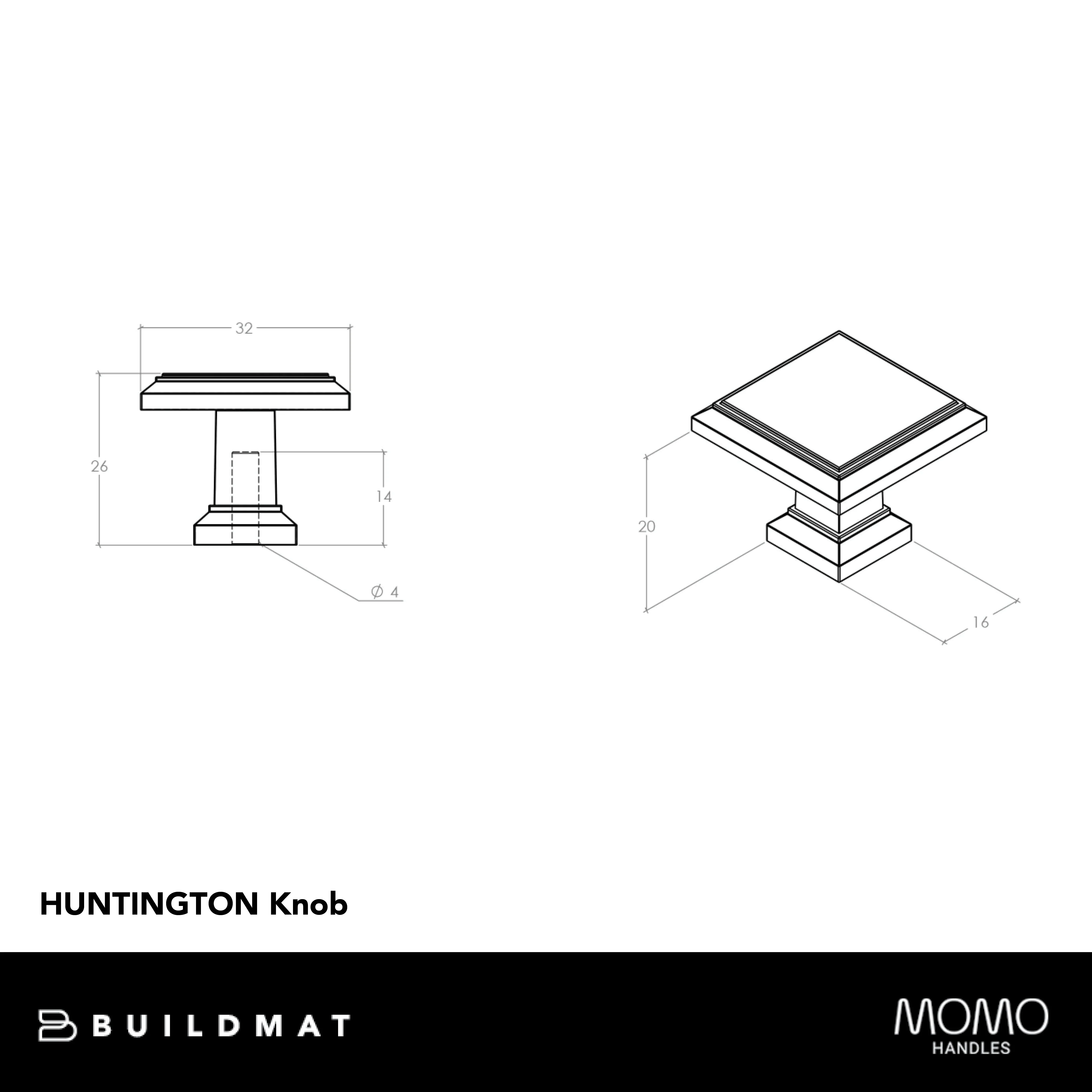 Momo Handles Momo Huntington Square Knob 32mm Chrome Plated - Image 4