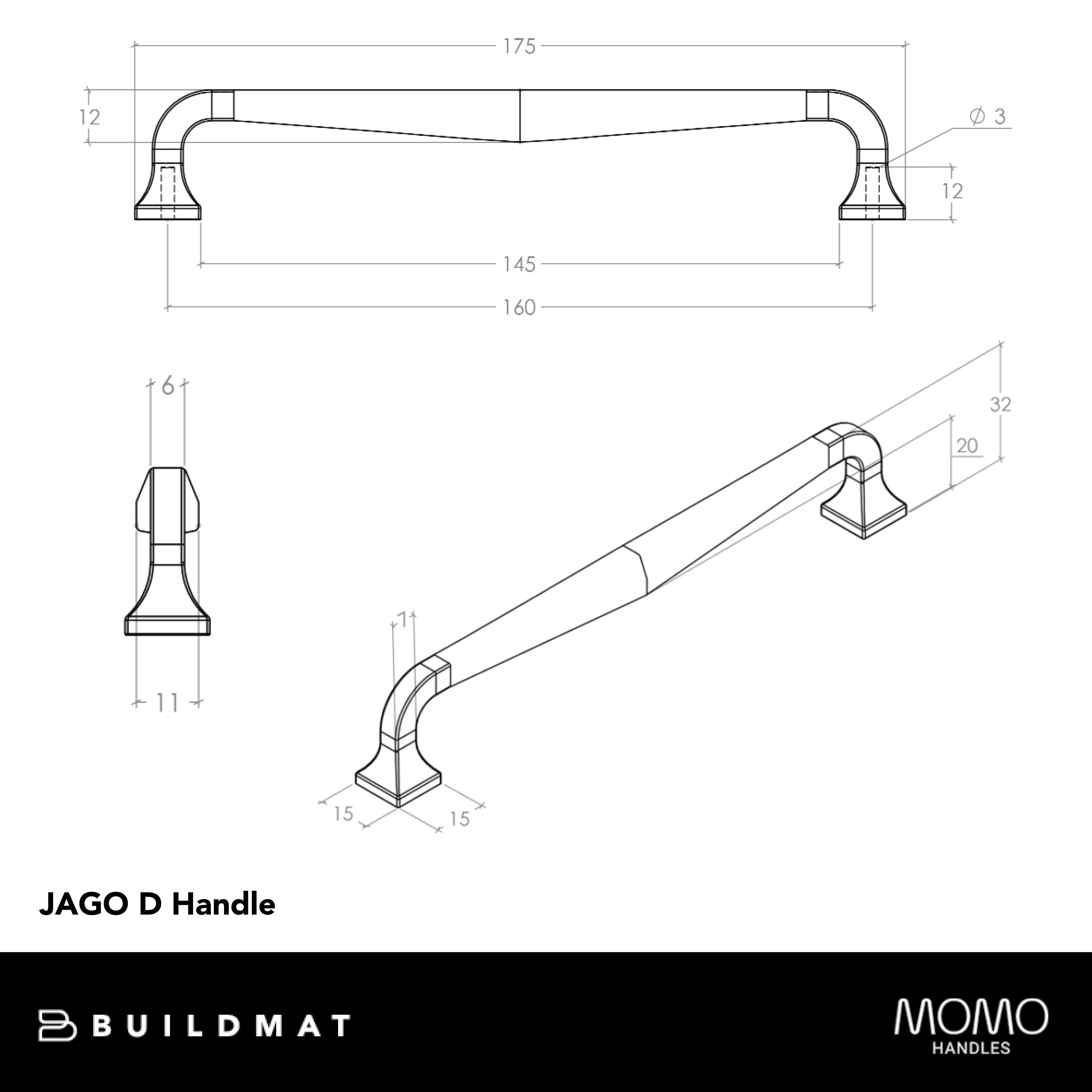 Momo Handles Momo Jago D Handle 160mm Brushed Nickel - Image 4