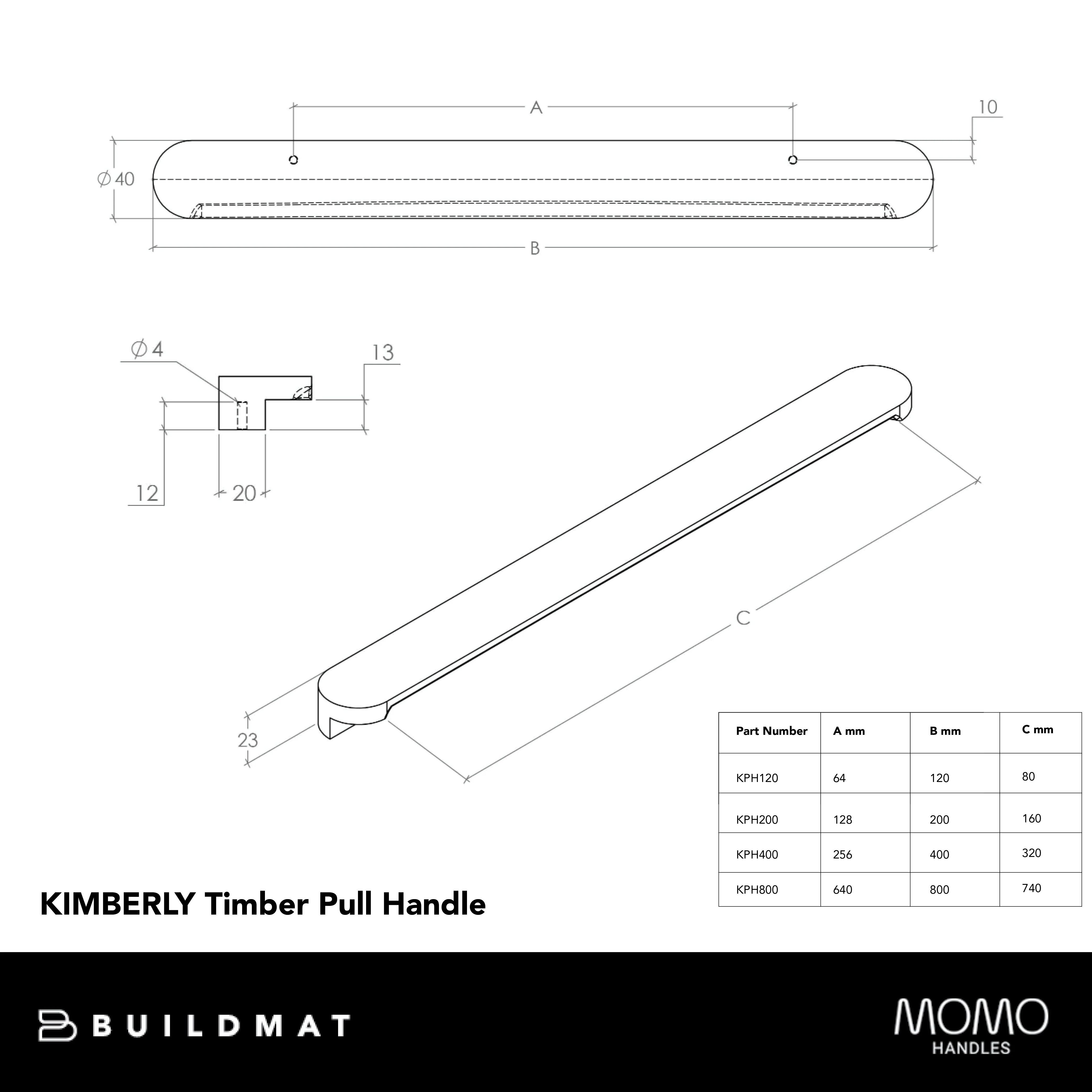 Momo Kimberley Timber Pull Handle 120mm Raw Walnut - Image 4