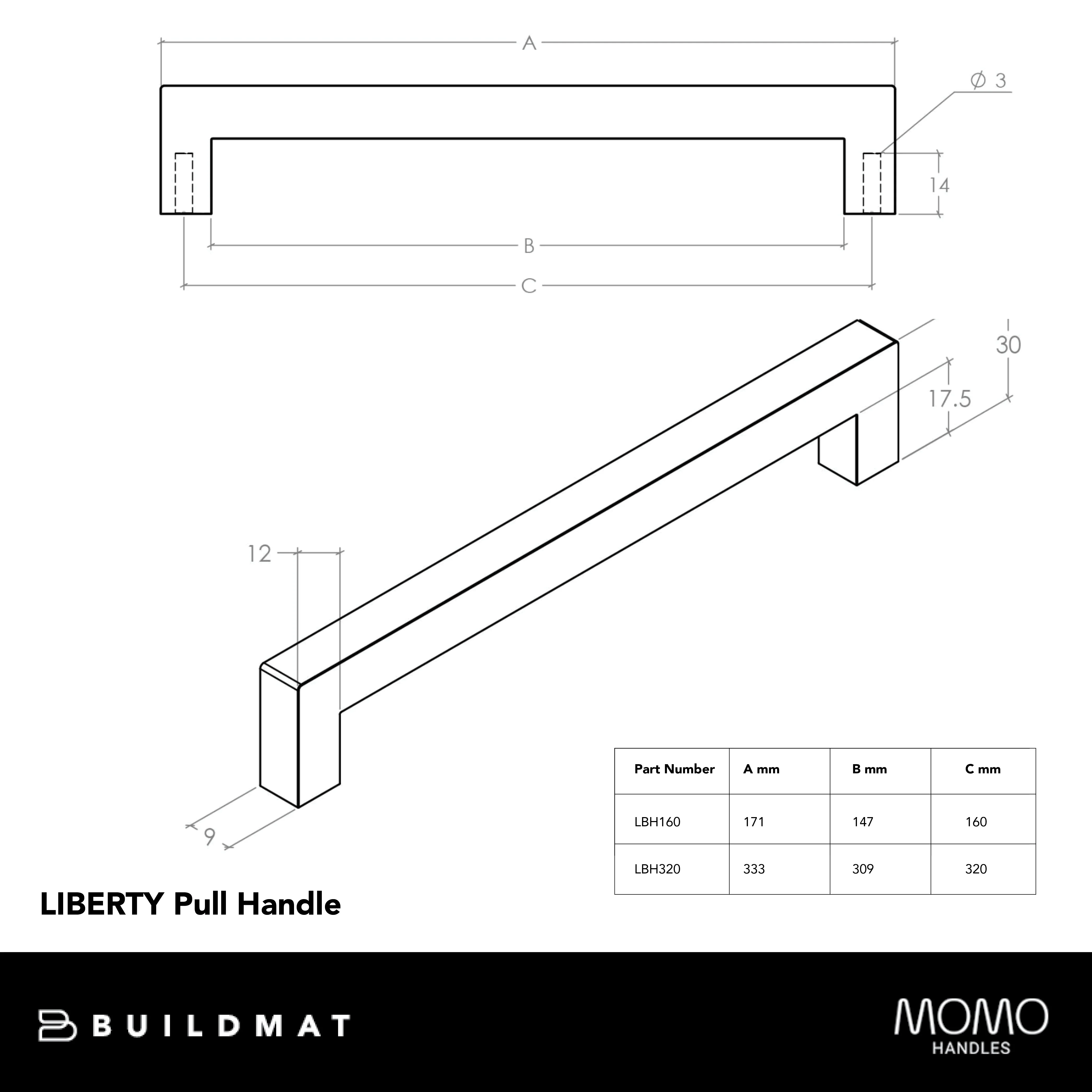 Momo Handles Momo Liberty Bar Handle 160mm Matte Black - Image 4