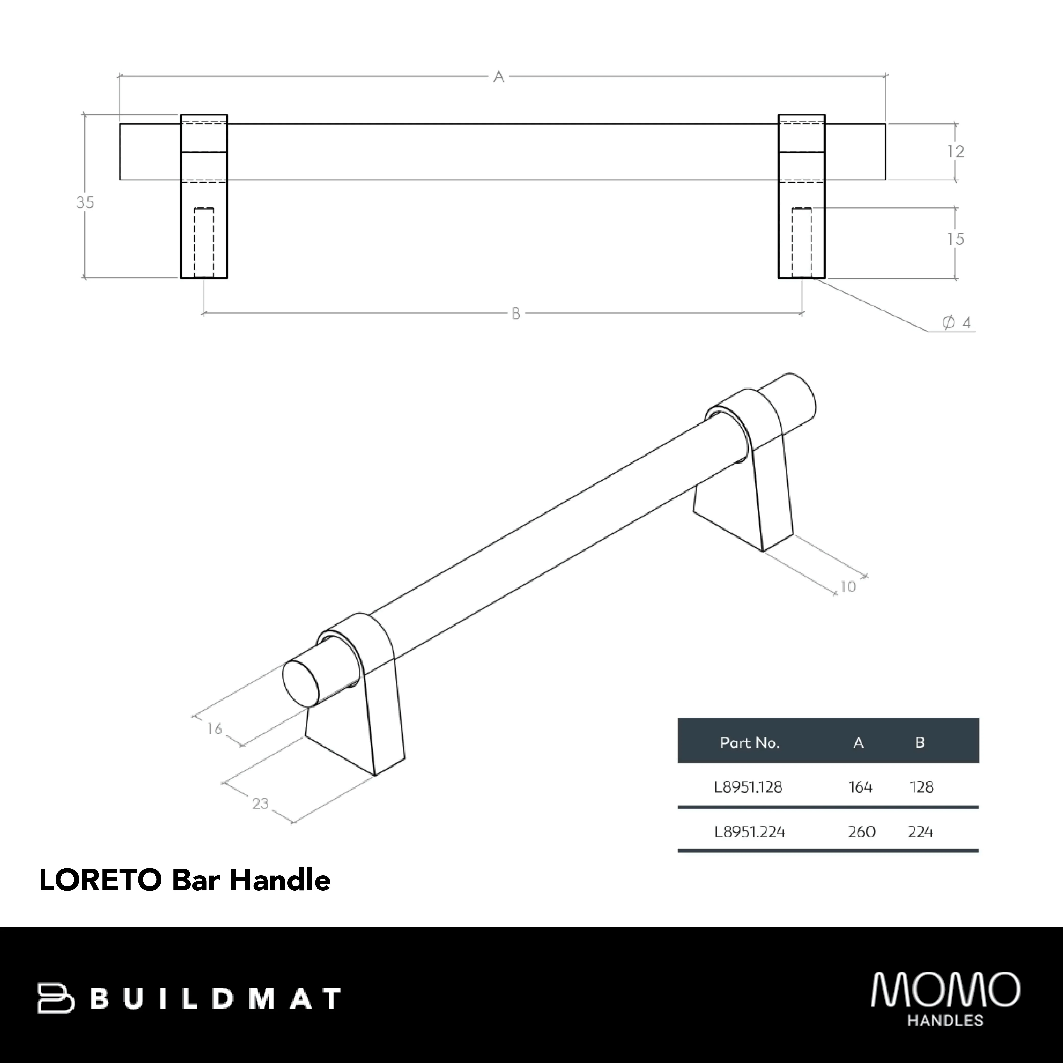Momo Handles Momo Loreto Bar Pull 224mm Brushed Matte Brass - Image 4