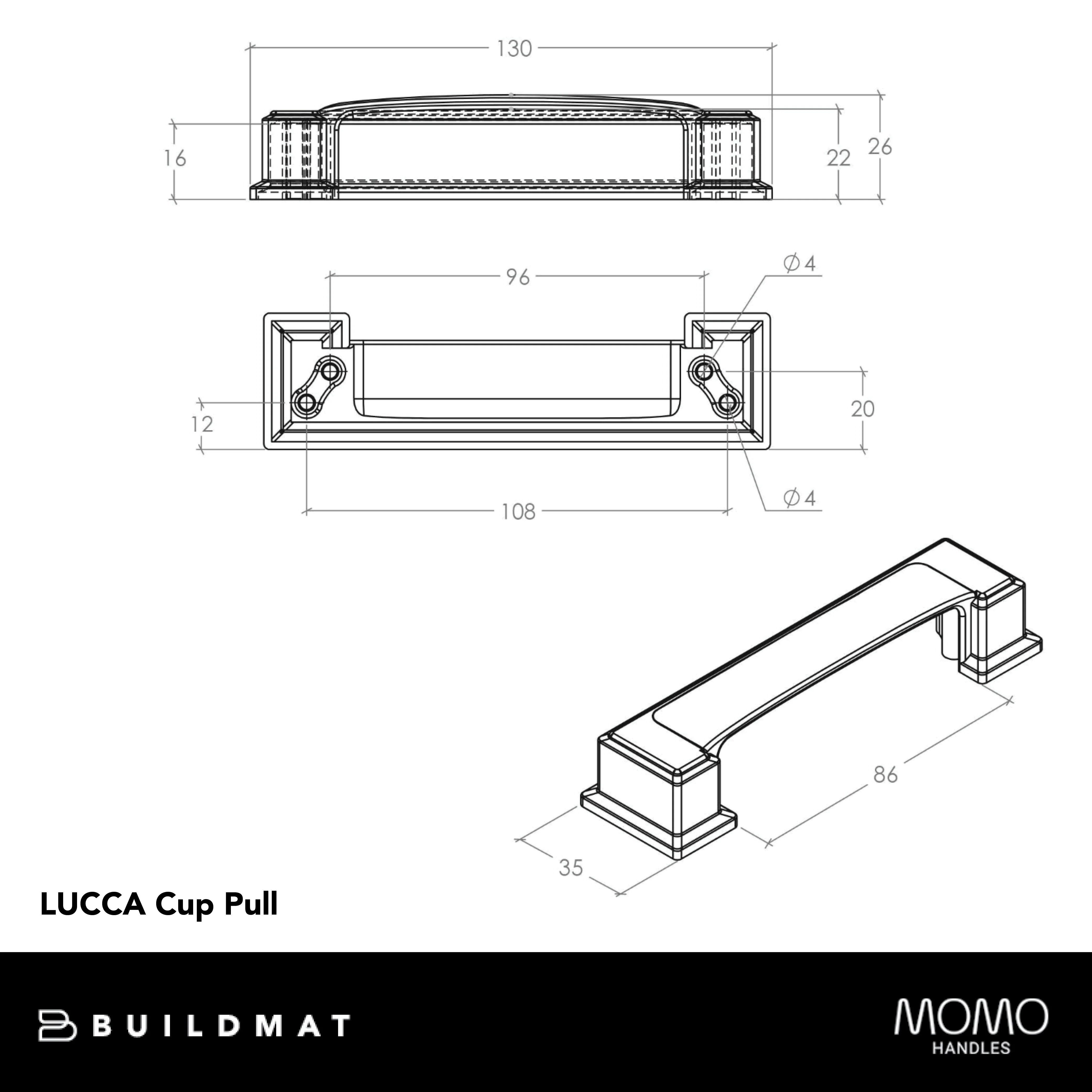 Momo Lucca Cup Pull 96mm Matte Black - Image 4