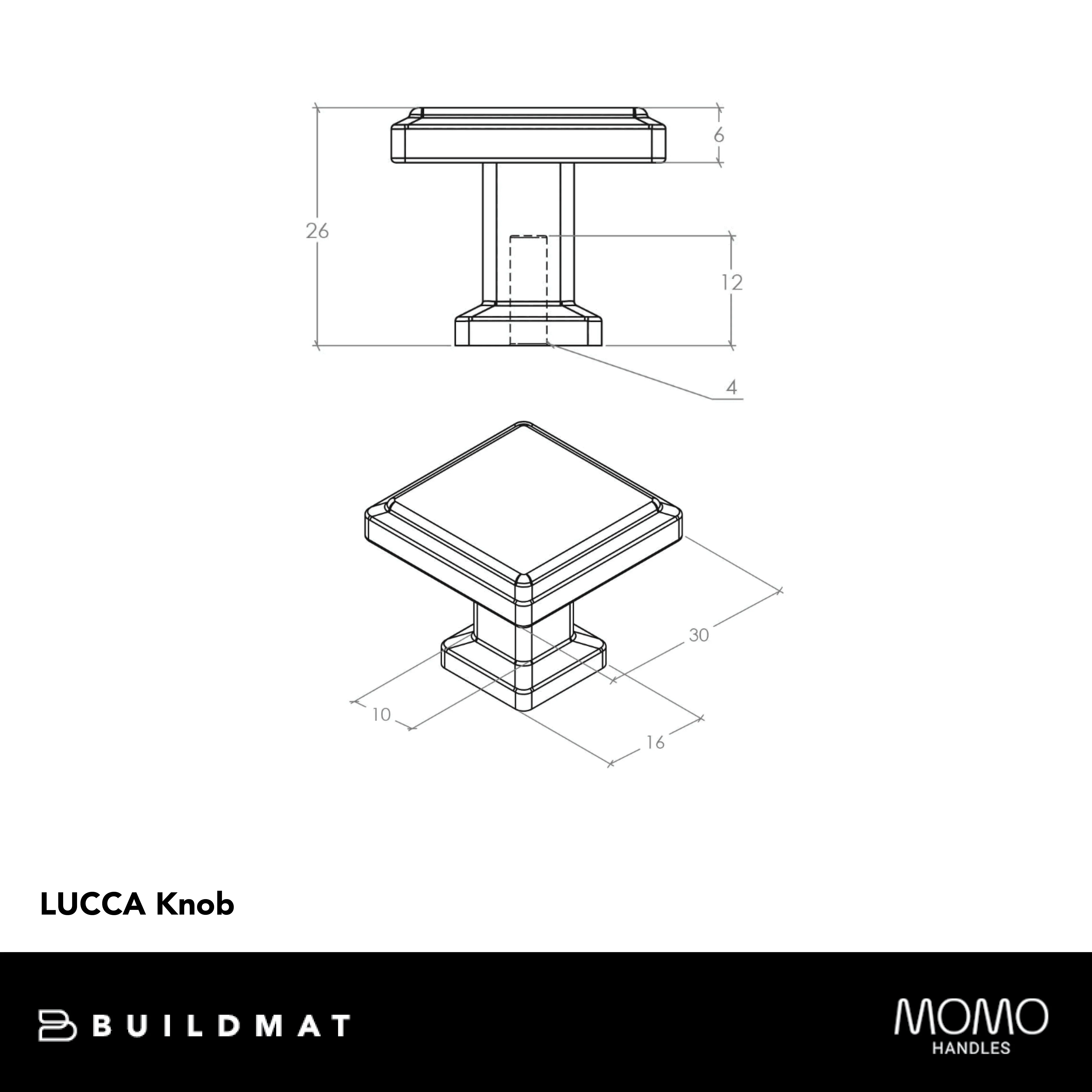 Momo Lucca Square Knob 30mm Matte Black - Image 4