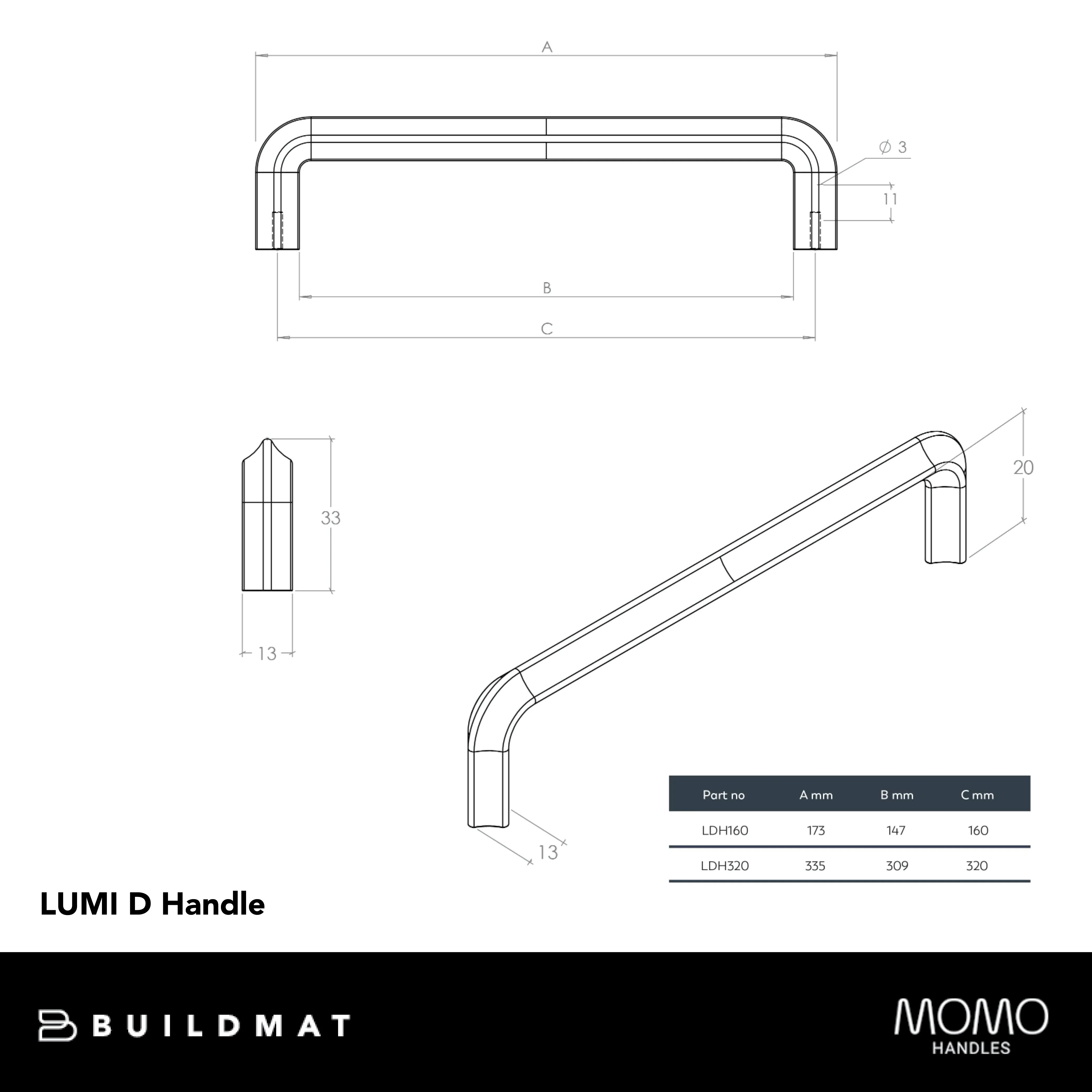 Momo Lumi D Handle 160mm Antique Pewter - Image 4