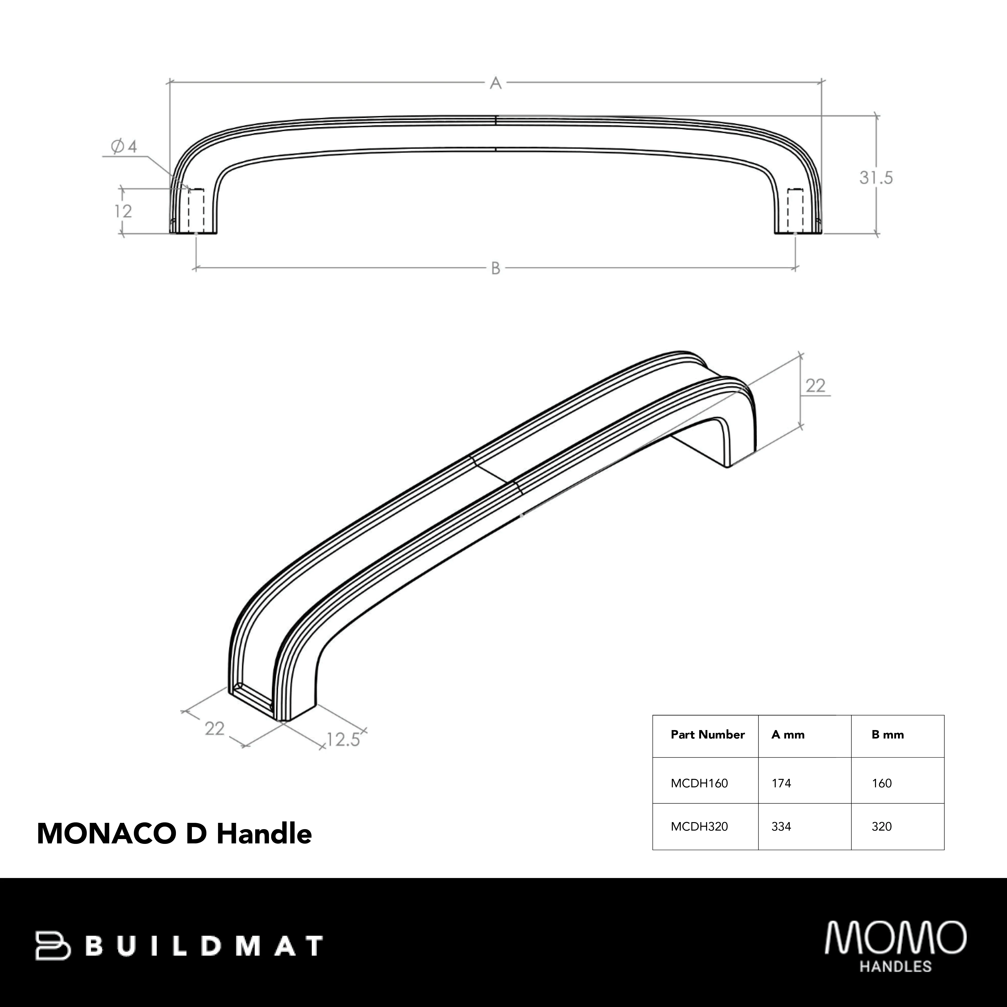 Momo Monaco 160mm D Handle Antique Brass - Image 4