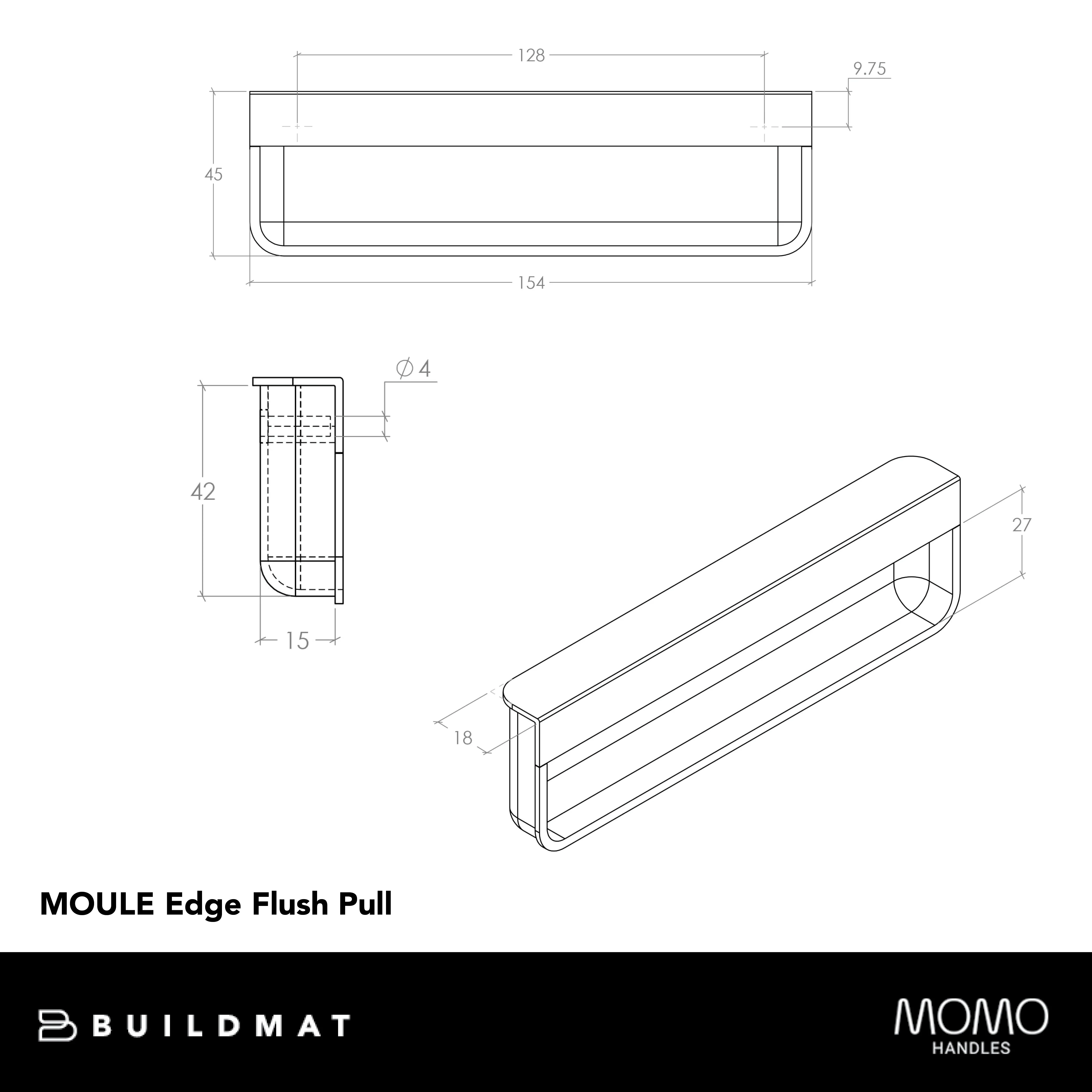 Momo Handles Momo Moule Edge Flush Pull 128mm Brushed Dark Brass - Image 4