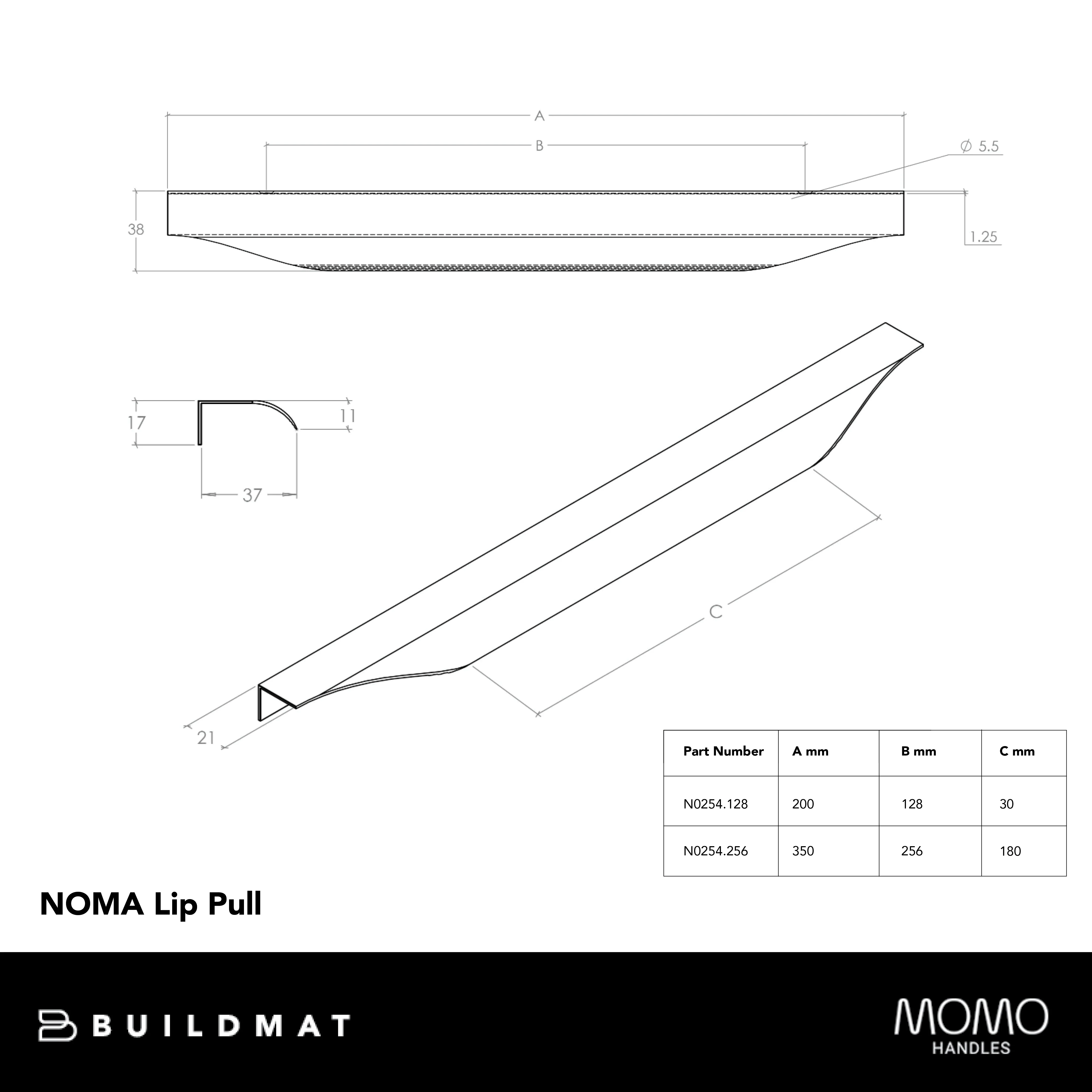 Momo Handles Momo Noma Lip Pull Handle 128mm Dull Brushed Nickel - Image 4