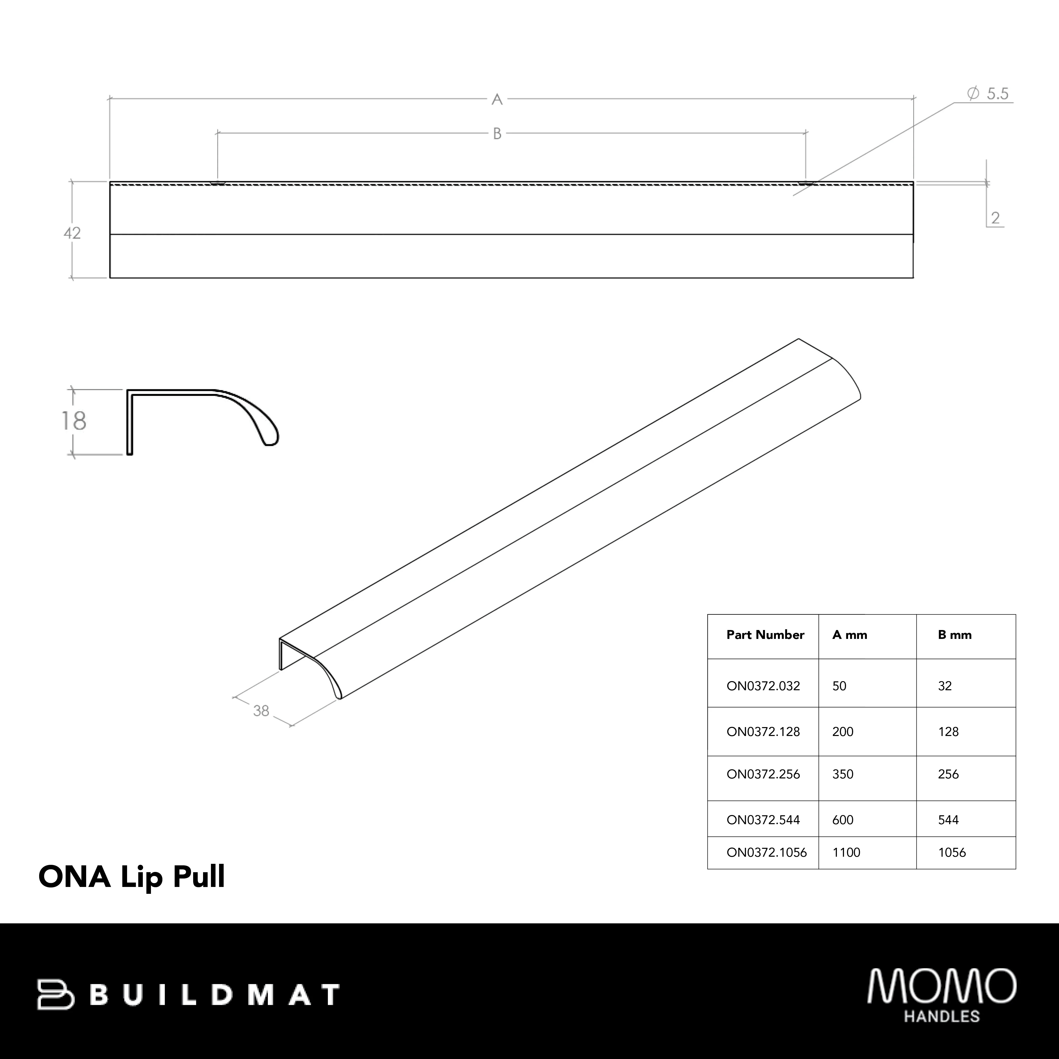 Momo Ona Lip Pull Handle 128mm Brushed Grey - Image 4