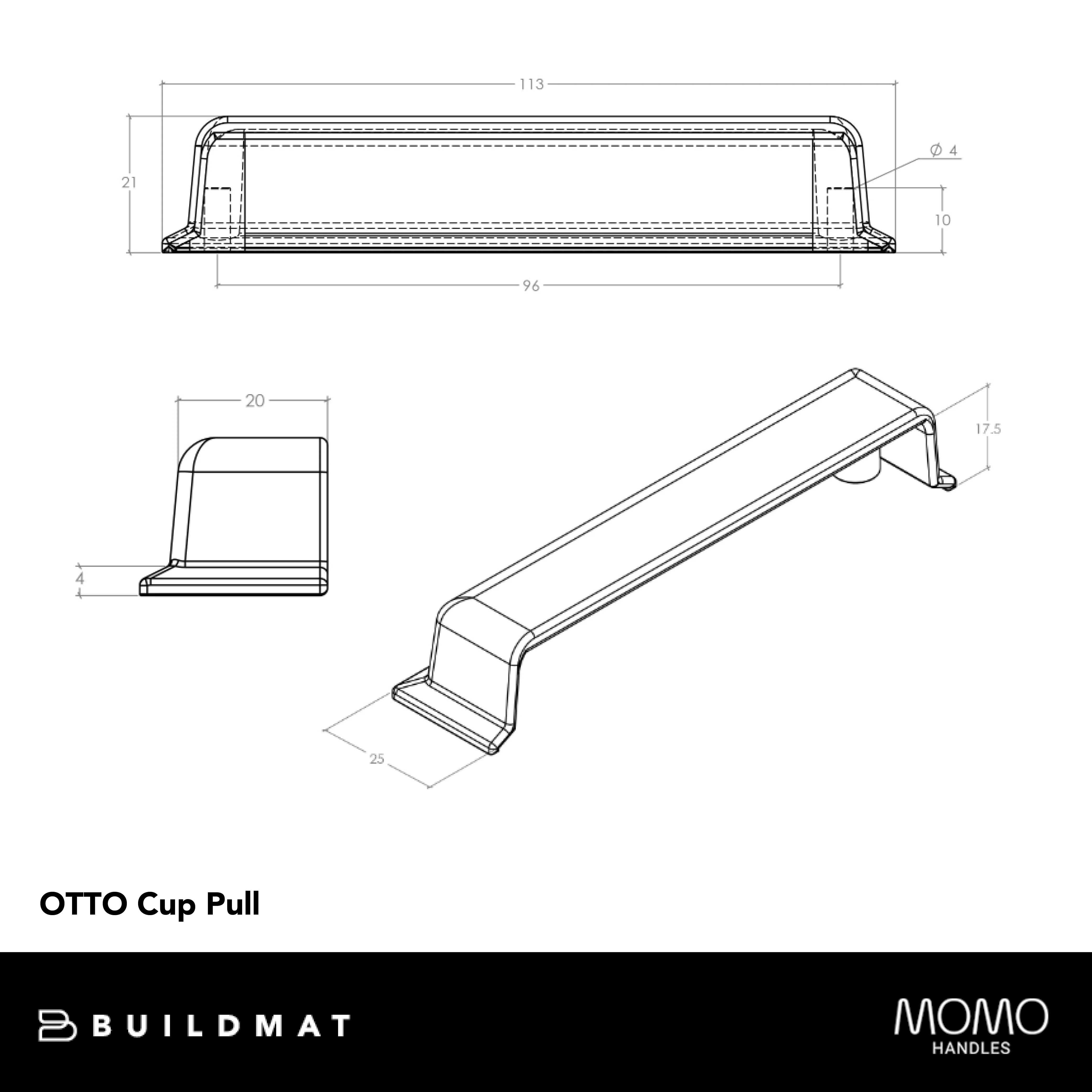 Momo Otto Cup Pull 96mm Satin Brass - Image 4