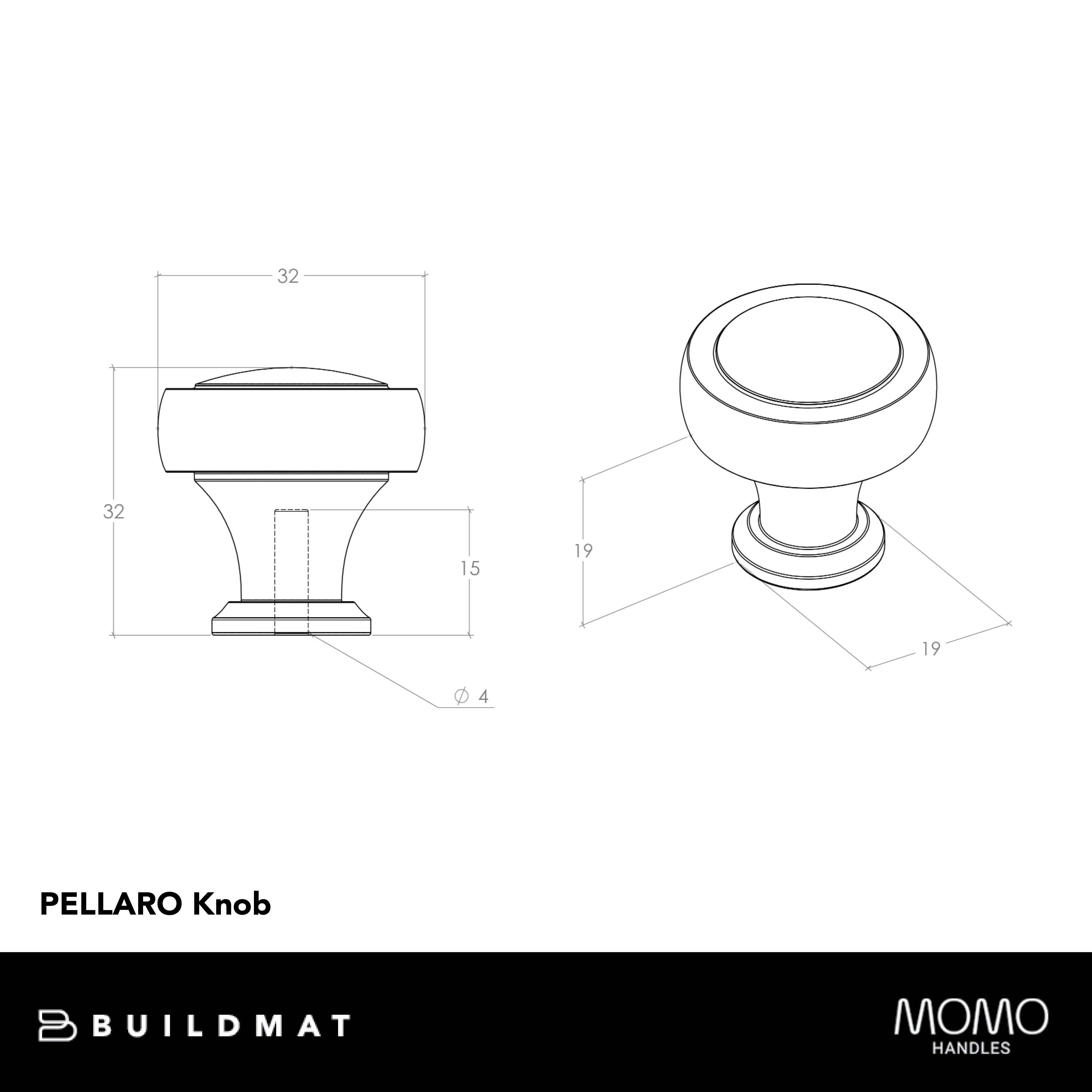 Momo Handles Momo Pellaro Knob 32mm Brushed Matte Brass - Image 4