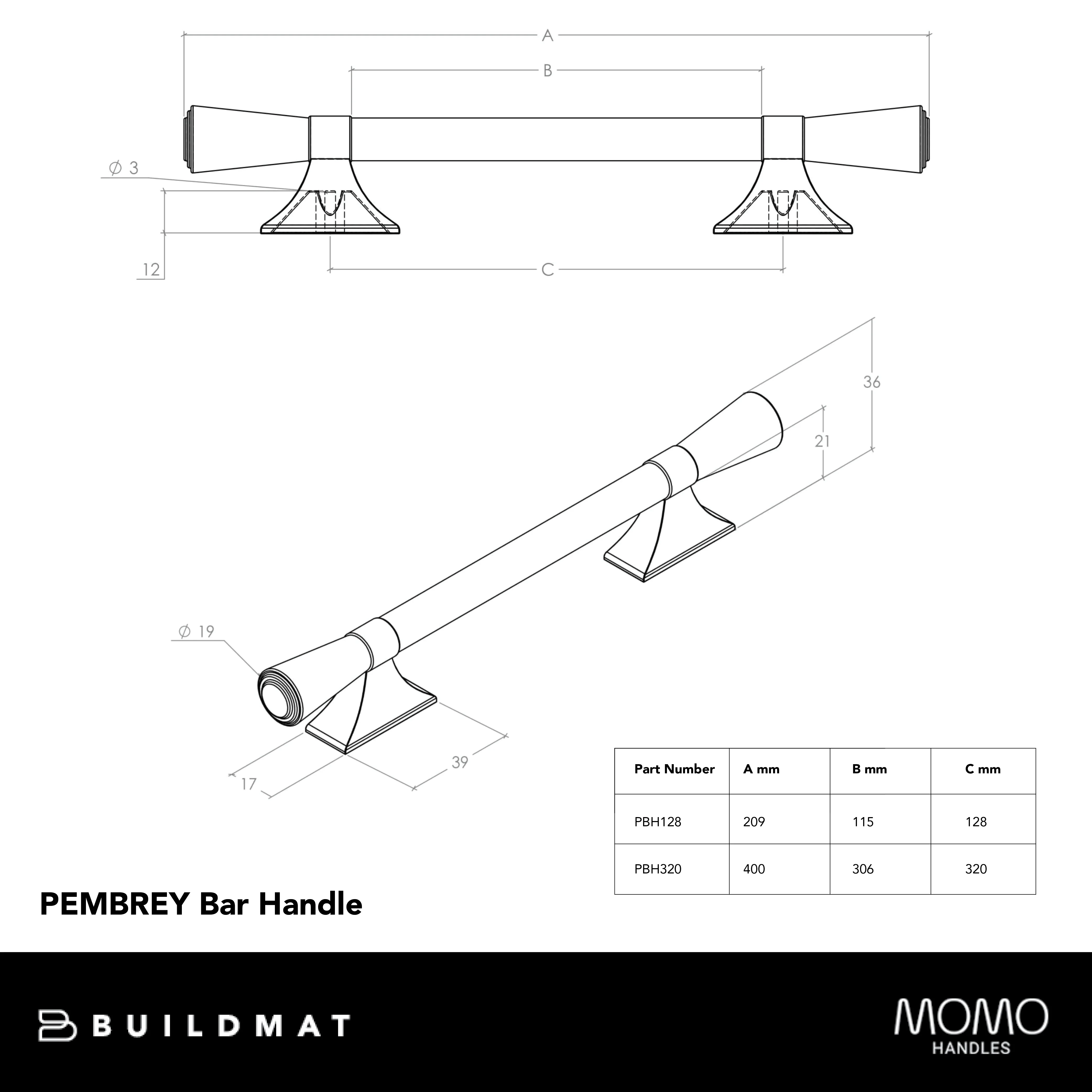 Momo Handles Momo Pembrey Bar Handle 128mm Dark Brushed Brass - Image 4