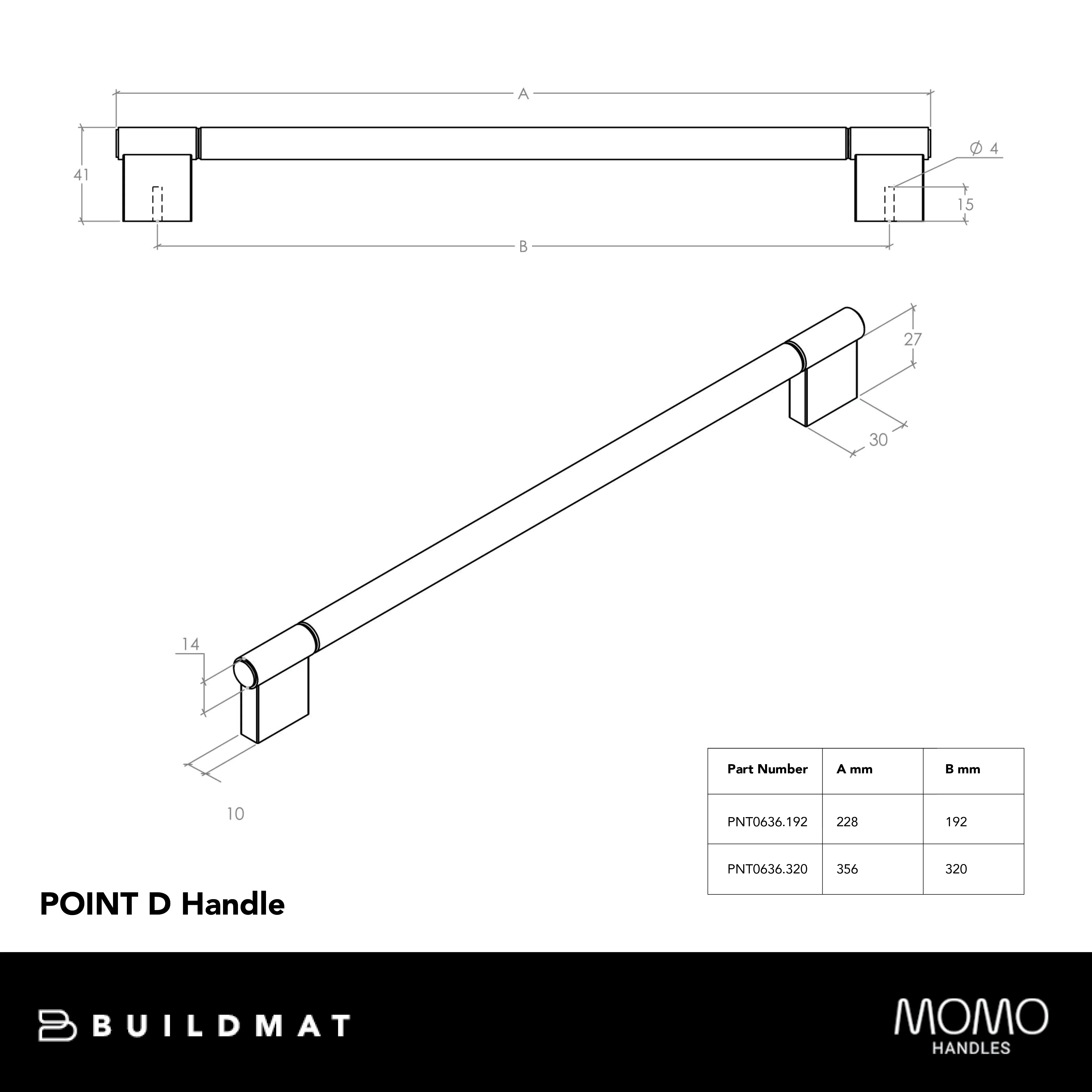 Momo Handles Momo Point D Handle 320mm Brushed Black - Image 4