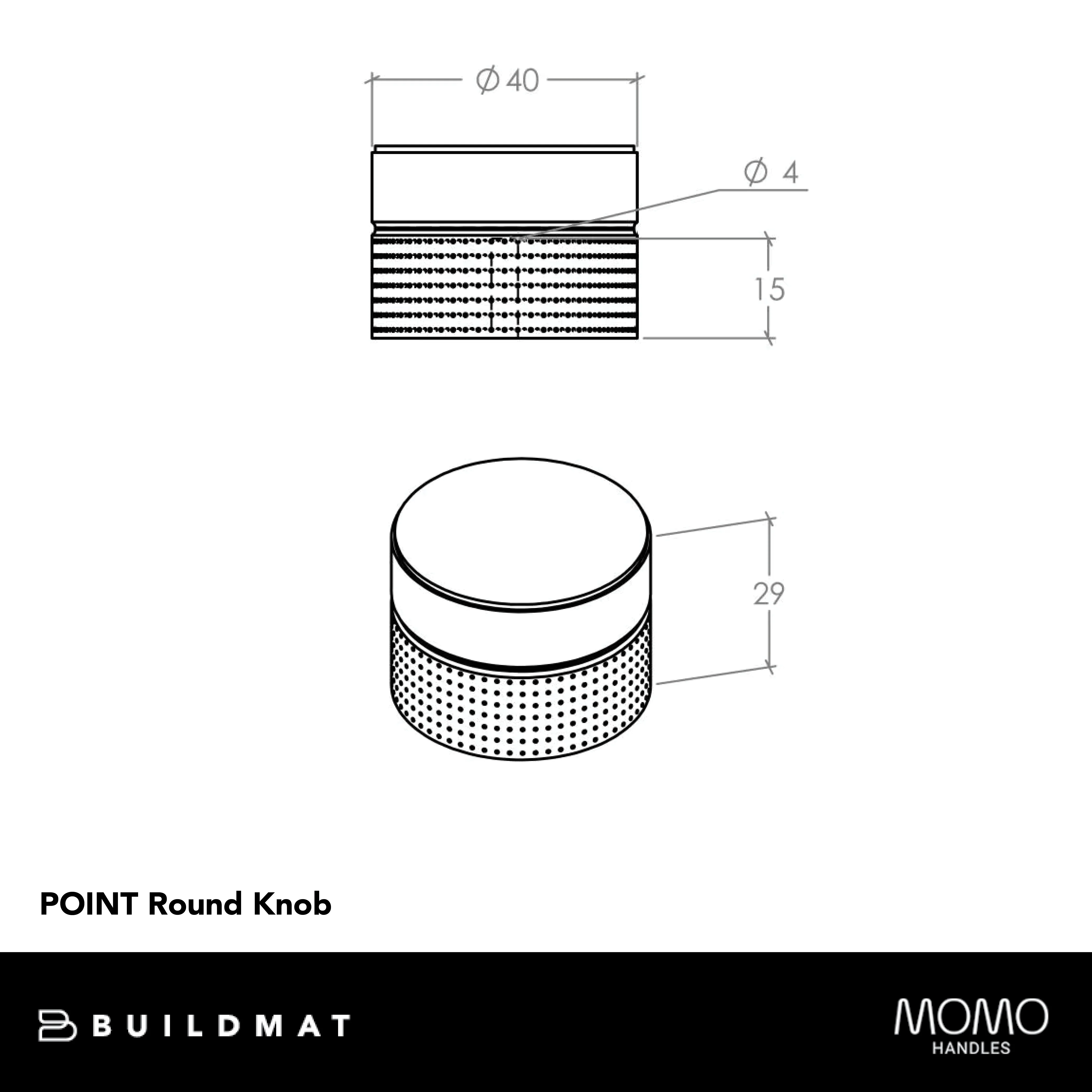 Momo Handles Momo Point Round Knob 40mm Black Titanium - Image 4